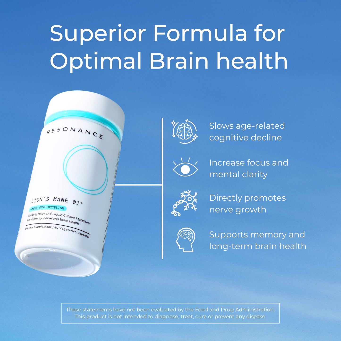 Resonance Health Lions Mane 01 Premium Organic Lion's Mane Mushroom Supplement 60 Capsules