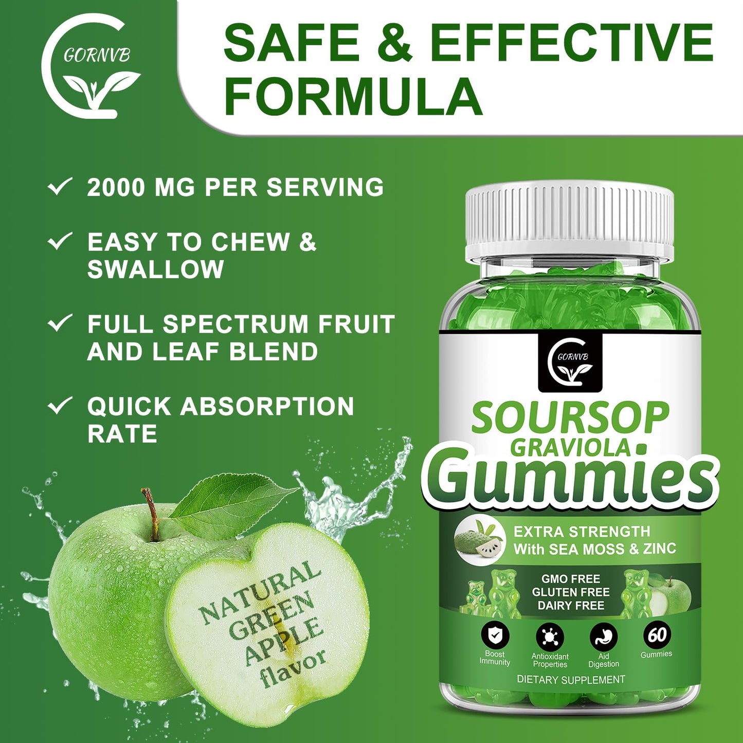 GORNVB Soursop Graviola Gummies, 120 Gummies