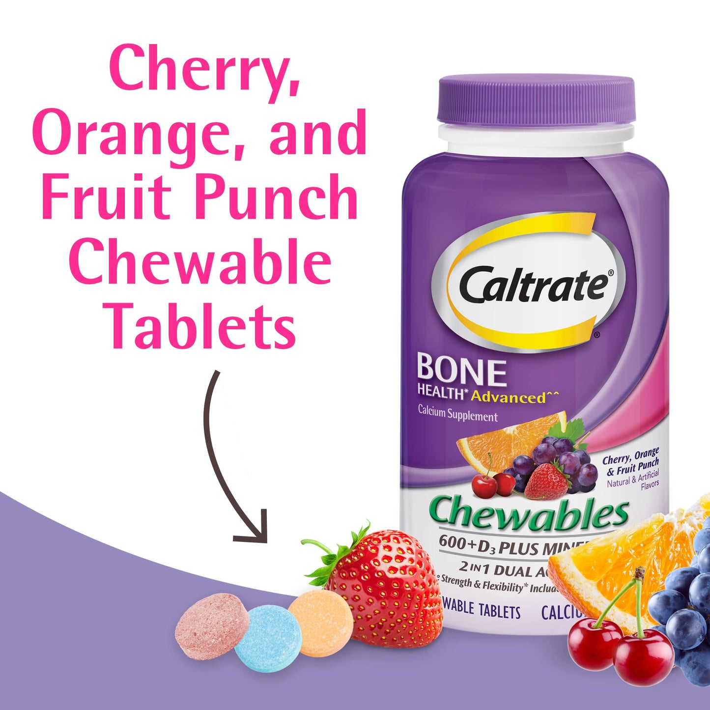 Caltrate Chewables 600 +D3 Plus Minerals Calcium and Vitamin D, Sugar Free, 155 Count