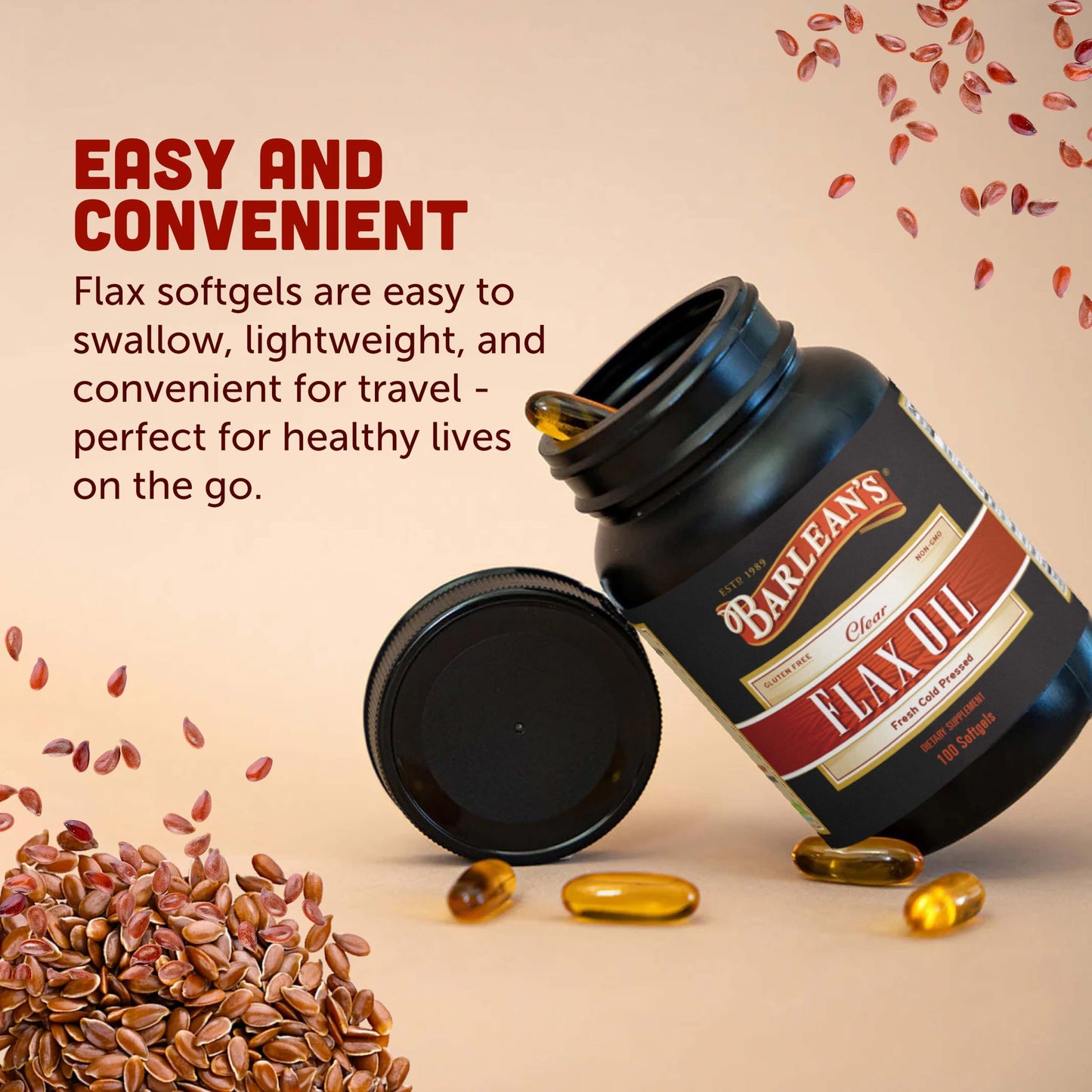 Barlean's Omega-3-6-9 Flaxseed Oil Softgels, 100 Count