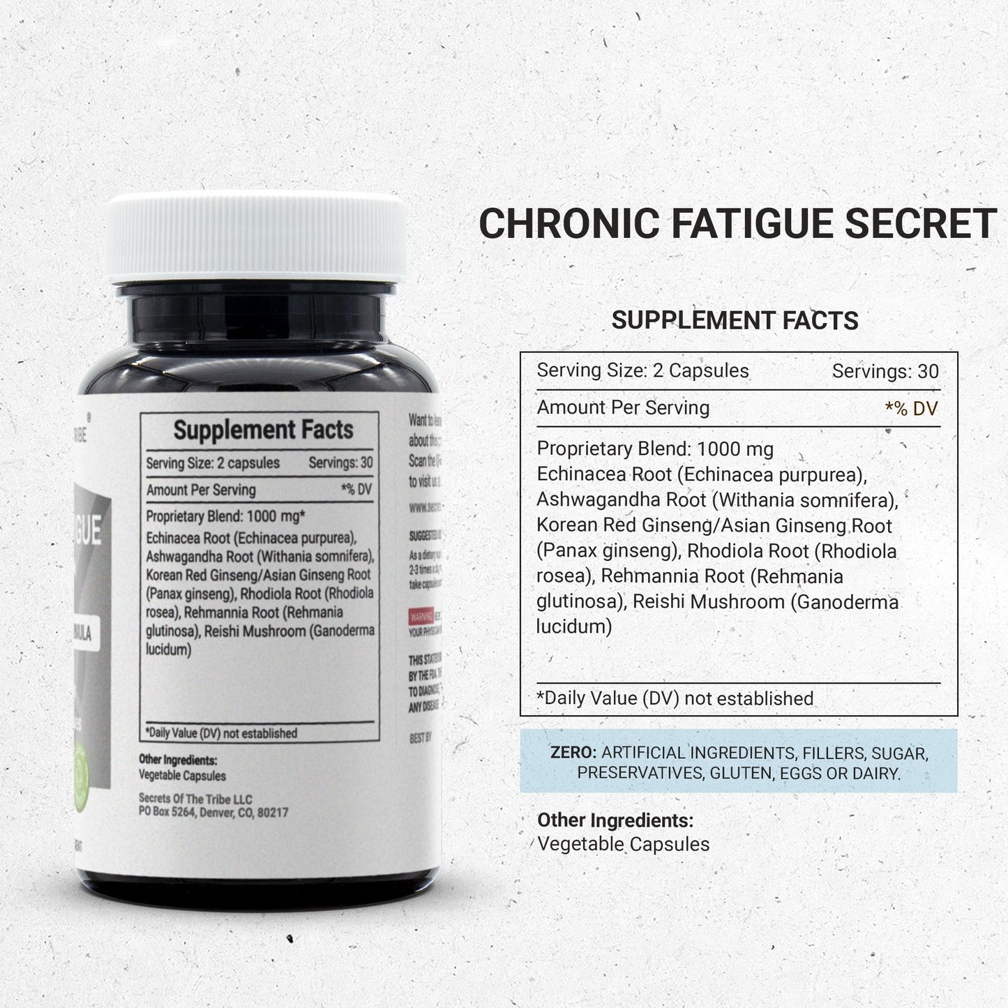 Secrets of the Tribe Chronic Fatigue Secret, Energy/Endurance Formula, Herbal Supplement Blend Capsule, 60 Capsules