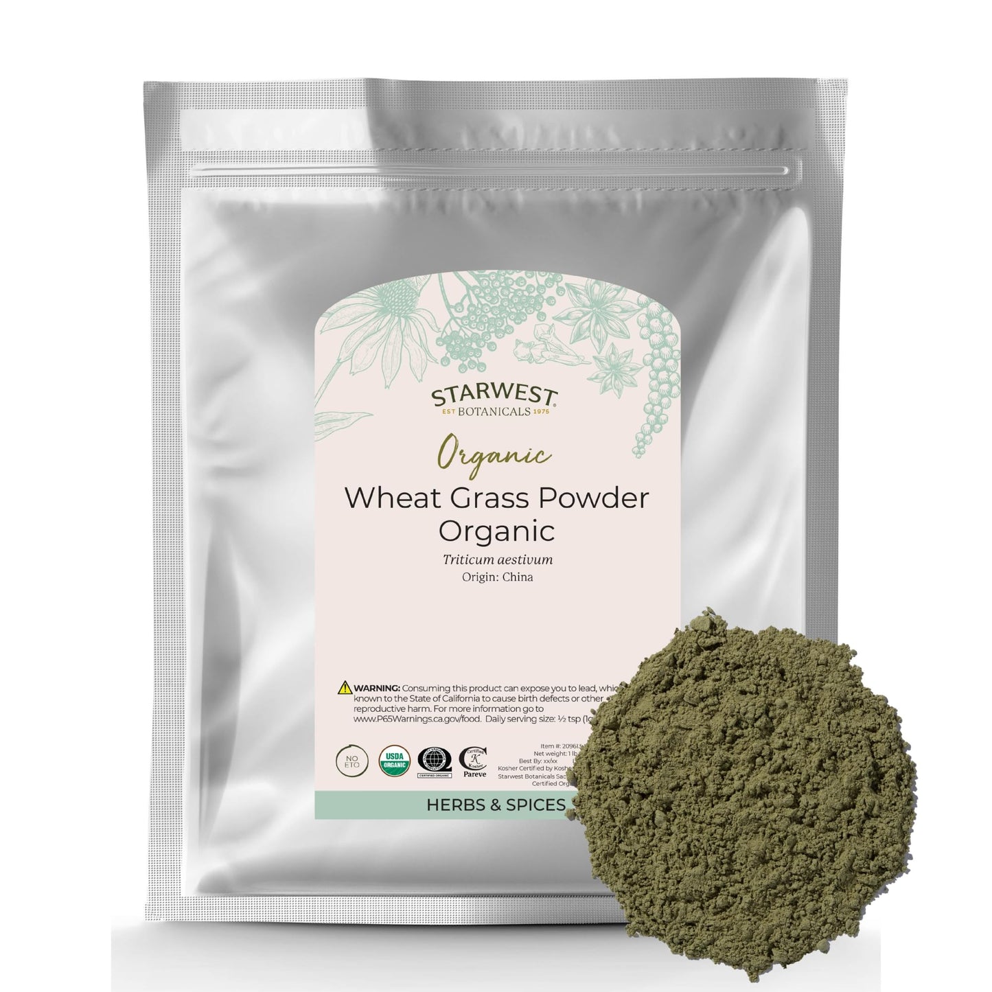 Starwest Botanicals Organic Wheat Grass Powder, Non-GMO, 16 Ounce