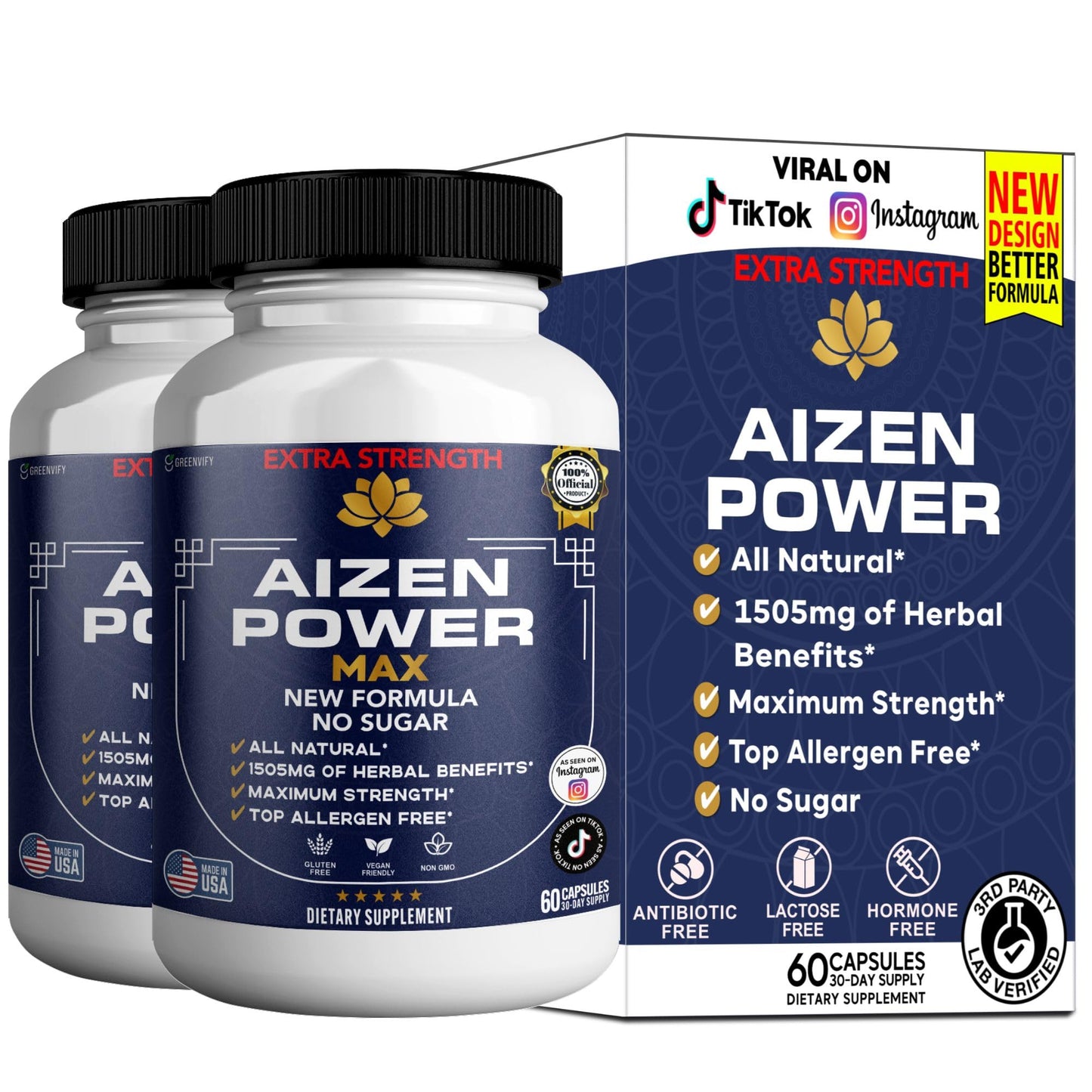 GREENVIFY Aizen Power Max Extra Strength Maca Root Complex, Organic Blend, 60 Capsules