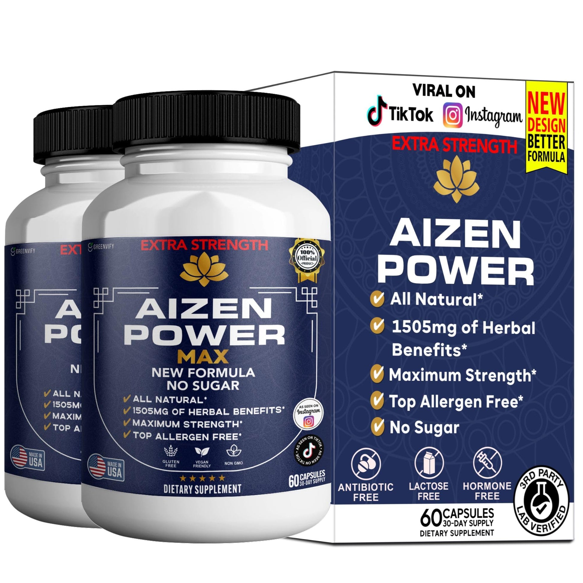 GREENVIFY Aizen Power Max Extra Strength Maca Root Complex, Organic Blend, 60 Capsules