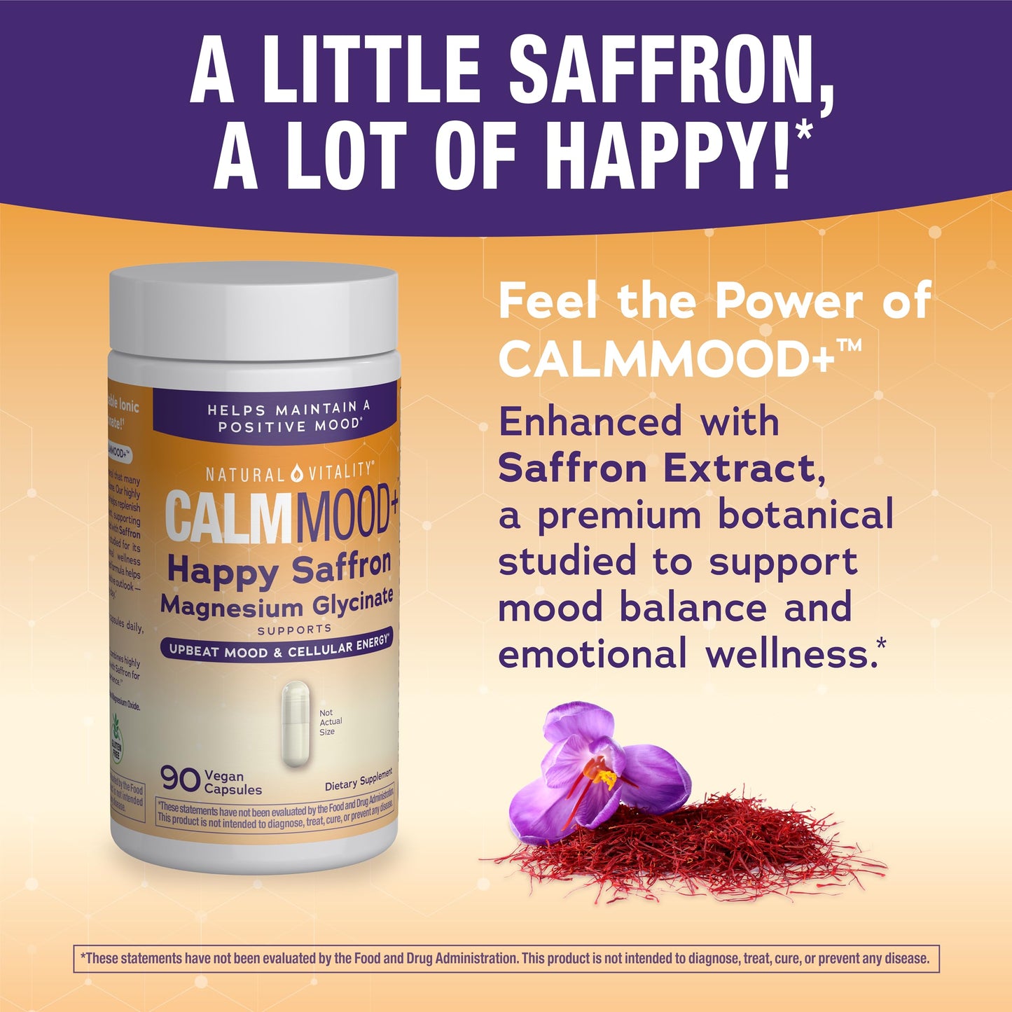Natural Vitality Calm Mood Happy Saffron Magnesium Glycinate Gummy 50 Count
