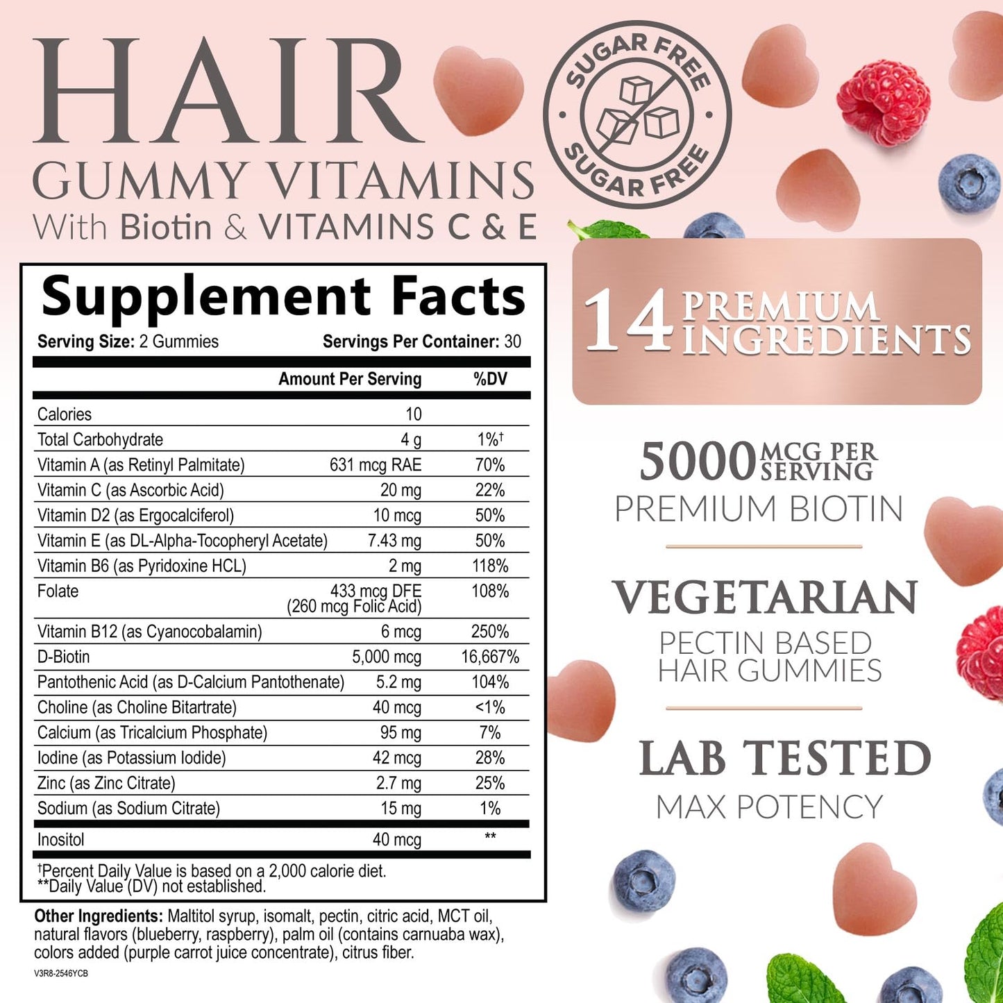 Nature's Nutrition Biotin Hair Vitamins Gummies 5000 mcg, Vegetarian, 60 Gummies