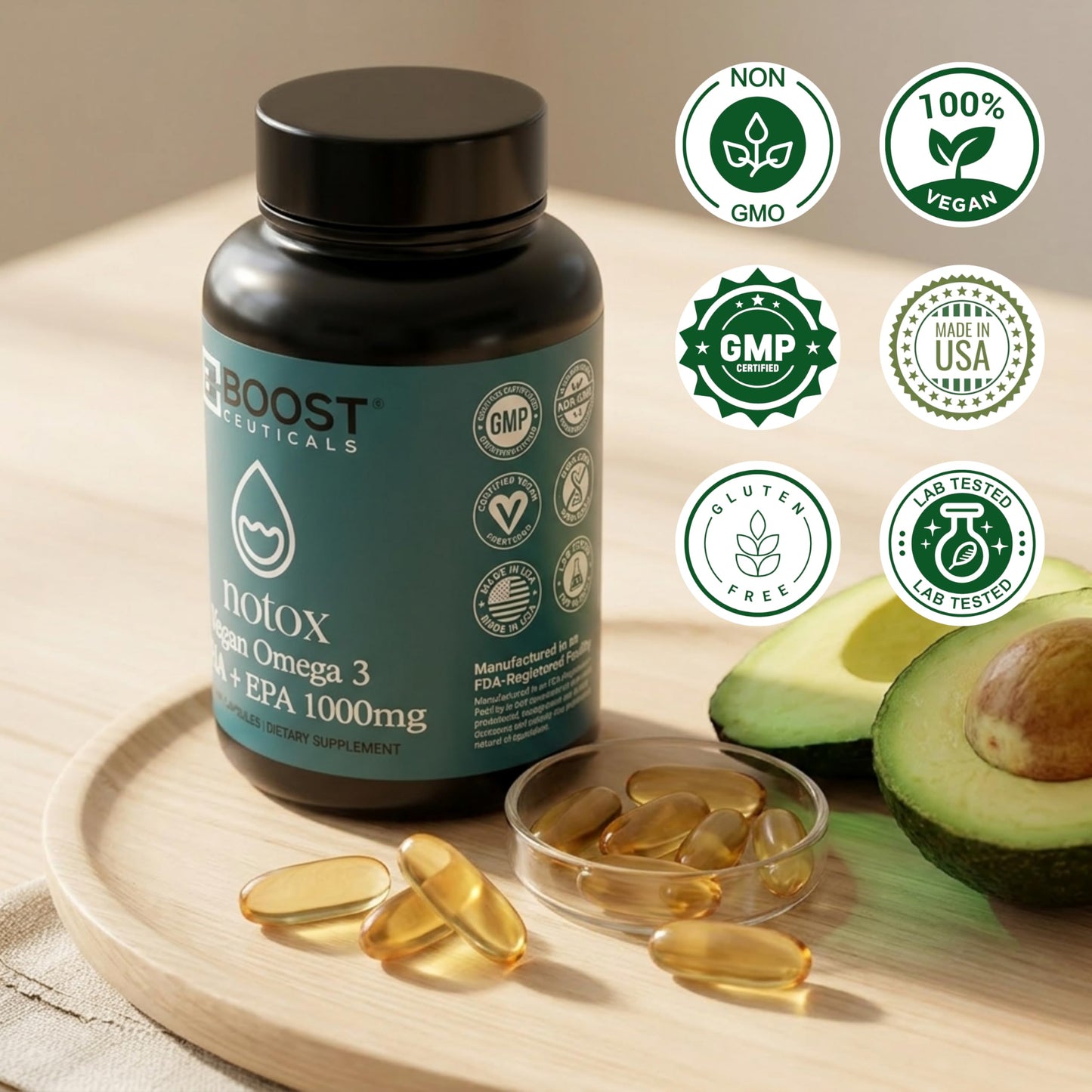BoostCeuticals Vegan Omega-3 Algae Oil DHA 410mg No Fishy Aftertaste Vegan SoftGel, 60 SoftGels