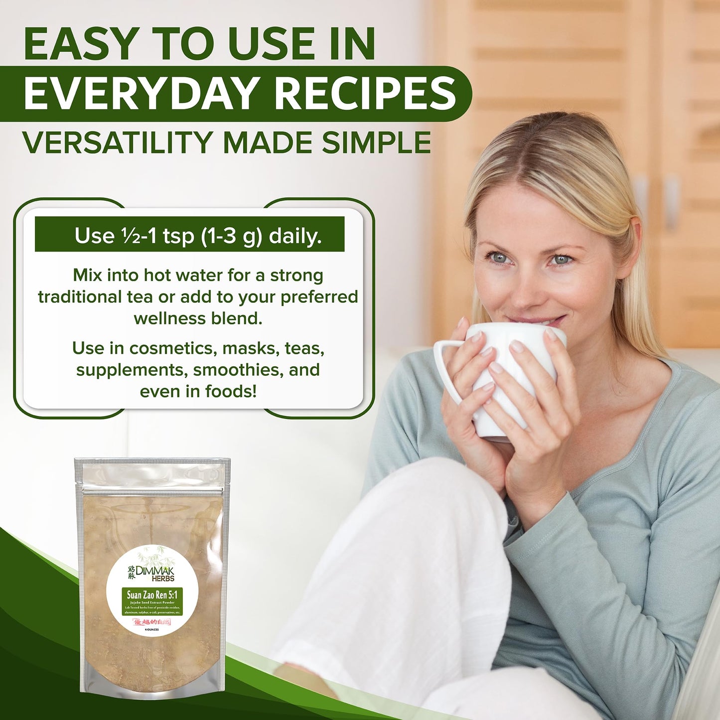 Dimmak Herbs Organic Suan Zao Ren 5:1 Extract (Sour Jujube Seed) Powder, 4 oz