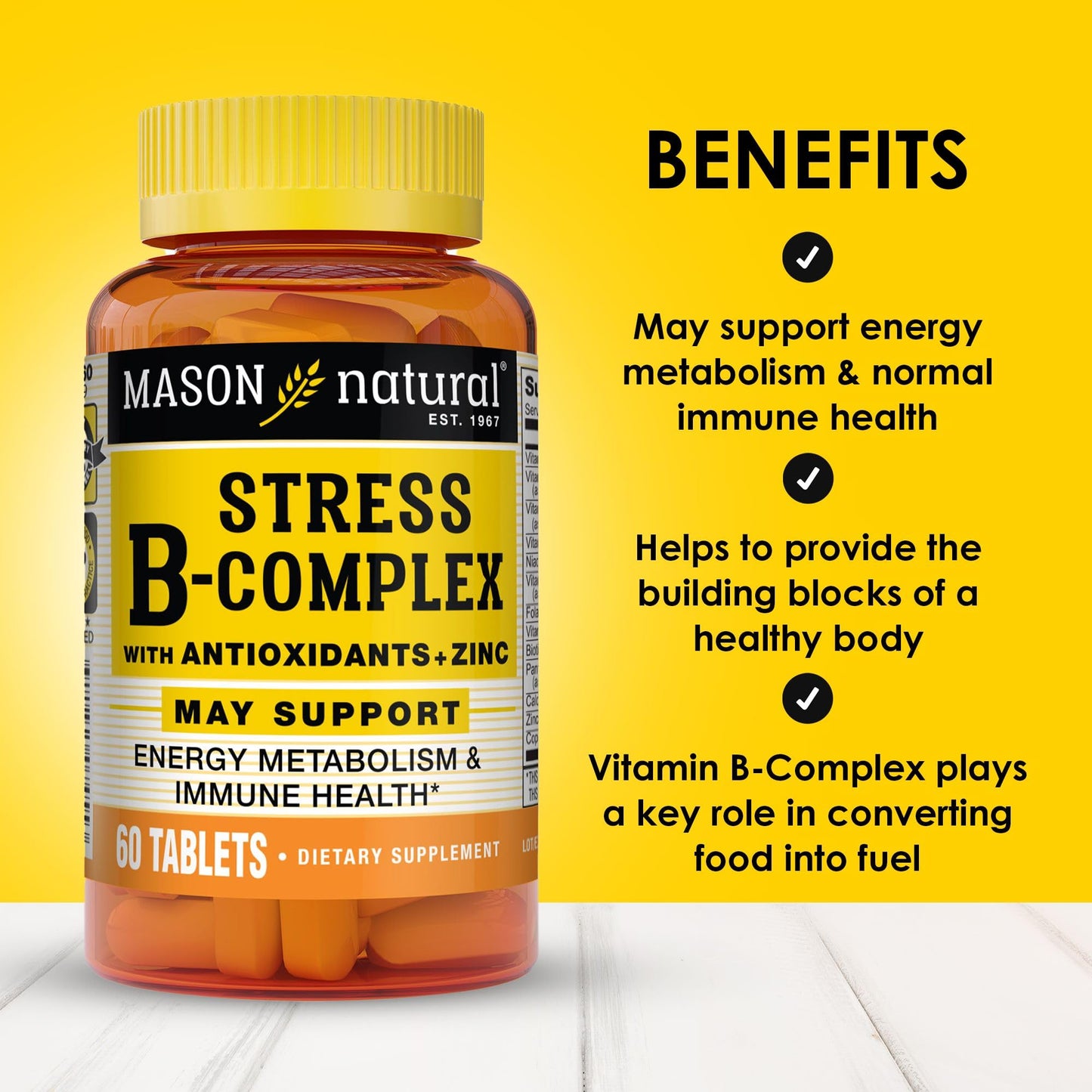 MASON NATURAL Stress B-Complex with Antioxidants + Zinc 60 Tablets
