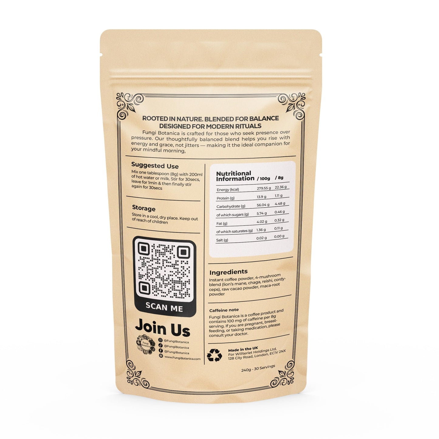 Cognitive Brews Fungi Botanica Gourmet Arabica & Mushroom Coffee Blend Powder 8.5 oz