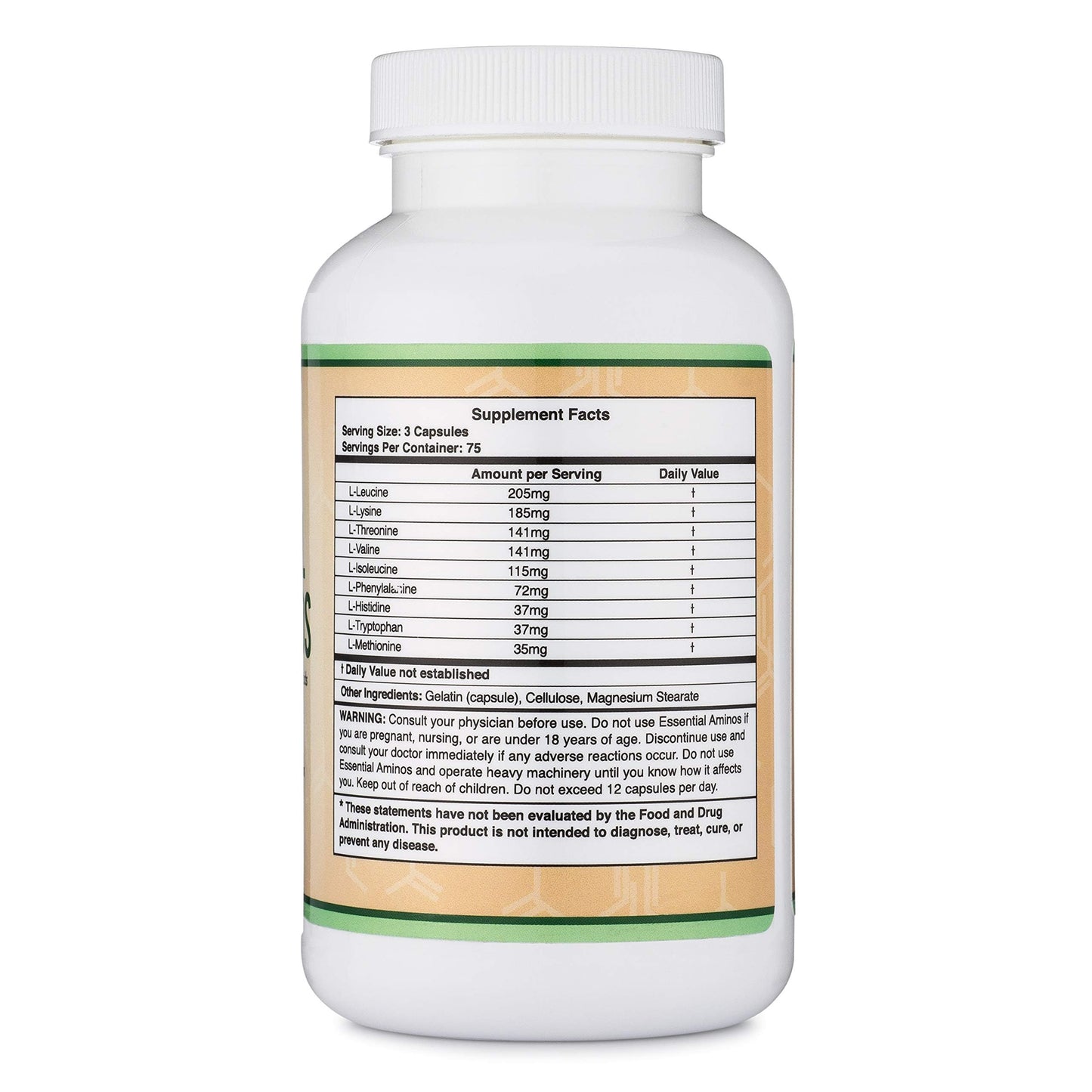 Double Wood Supplements Essential Amino Acids - 1 Gram Per Serving Powder Blend of All 9 Essential Aminos (EAA) and All Branched-Chain Aminos (BCAAs) (Leucine, Isoleucine, Valine) 225 Capsules