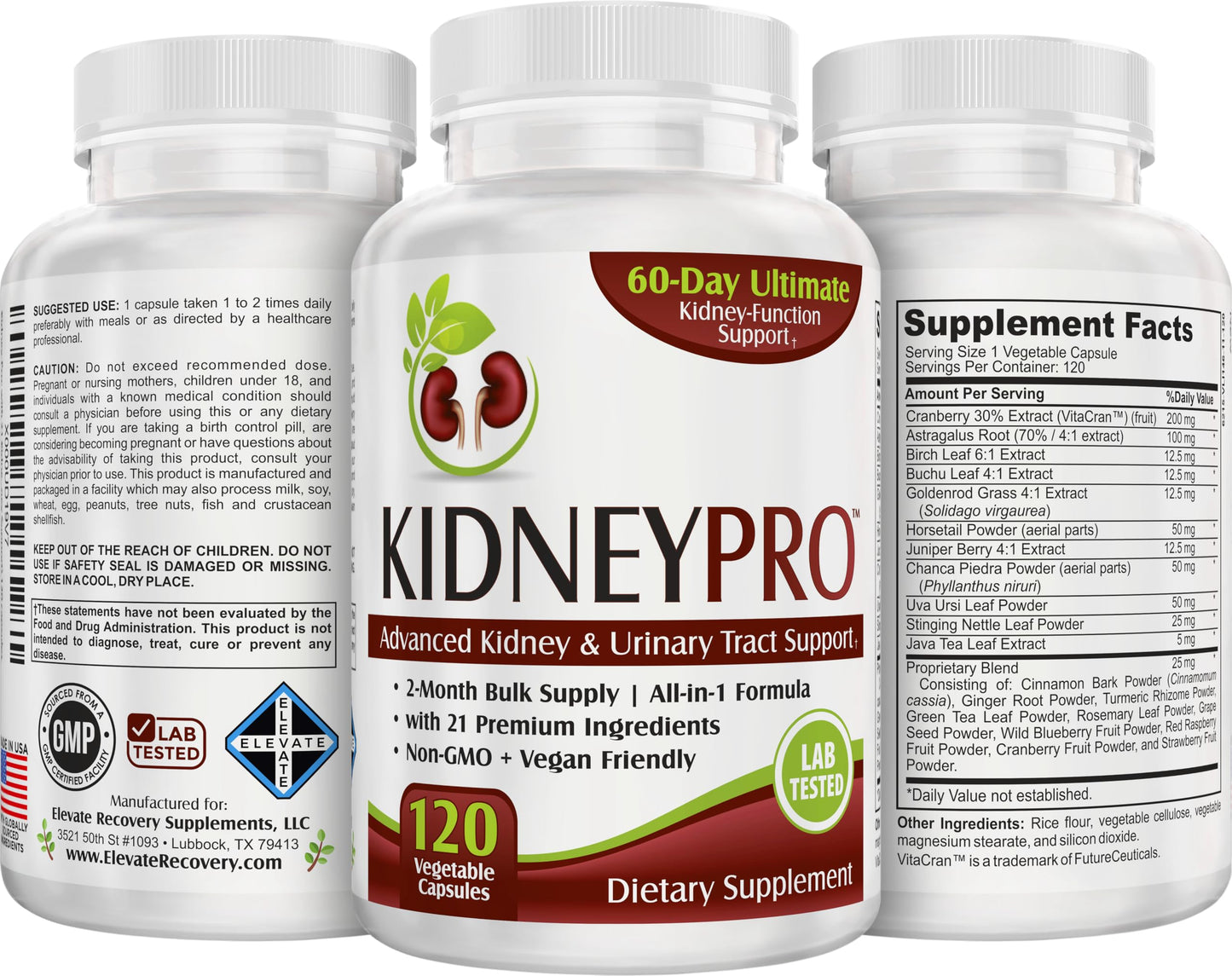 Elevate Recovery Supplements Kidney-Pro 120 Capsules