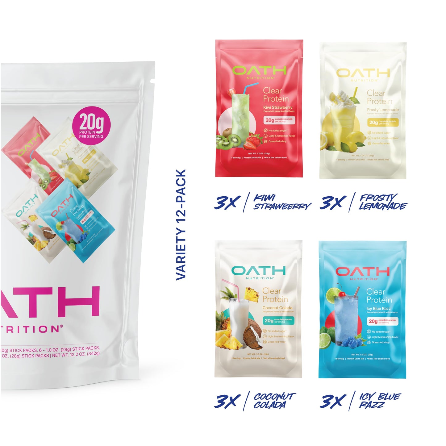 Oath Nutrition Clear Whey Isolate Protein Powder Variety Pack, 12.2 oz