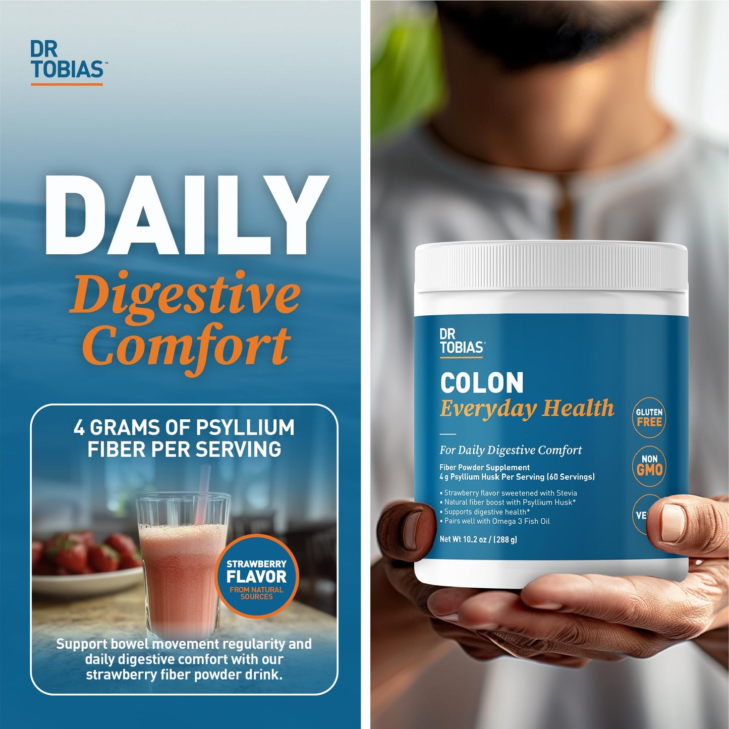 Dr. Tobias Colon Everyday Health Psyllium Fiber Supplement for Gut Health Powder 10.2 Ounce