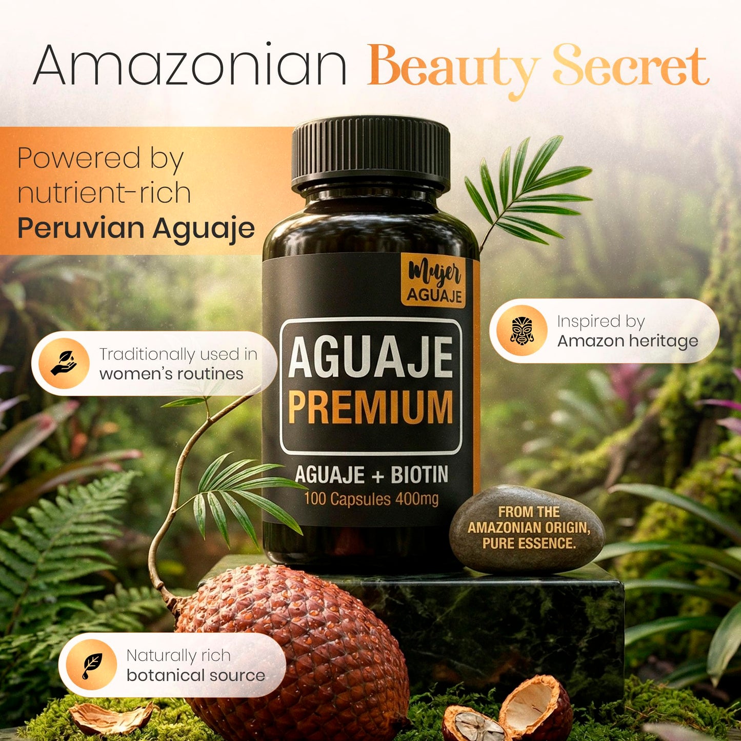 MUJER AGUAJE Aguaje Premium with Biotin 10,000 mcg Capsule, 1 Count