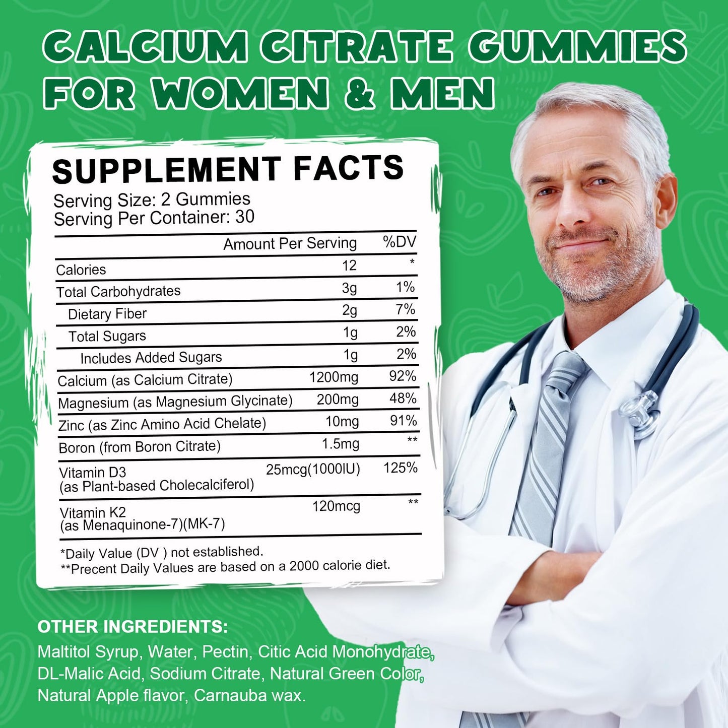 LUCNVEM Calcium Citrate 1200 mg with Vitamin D3 Gummies, 120 Count
