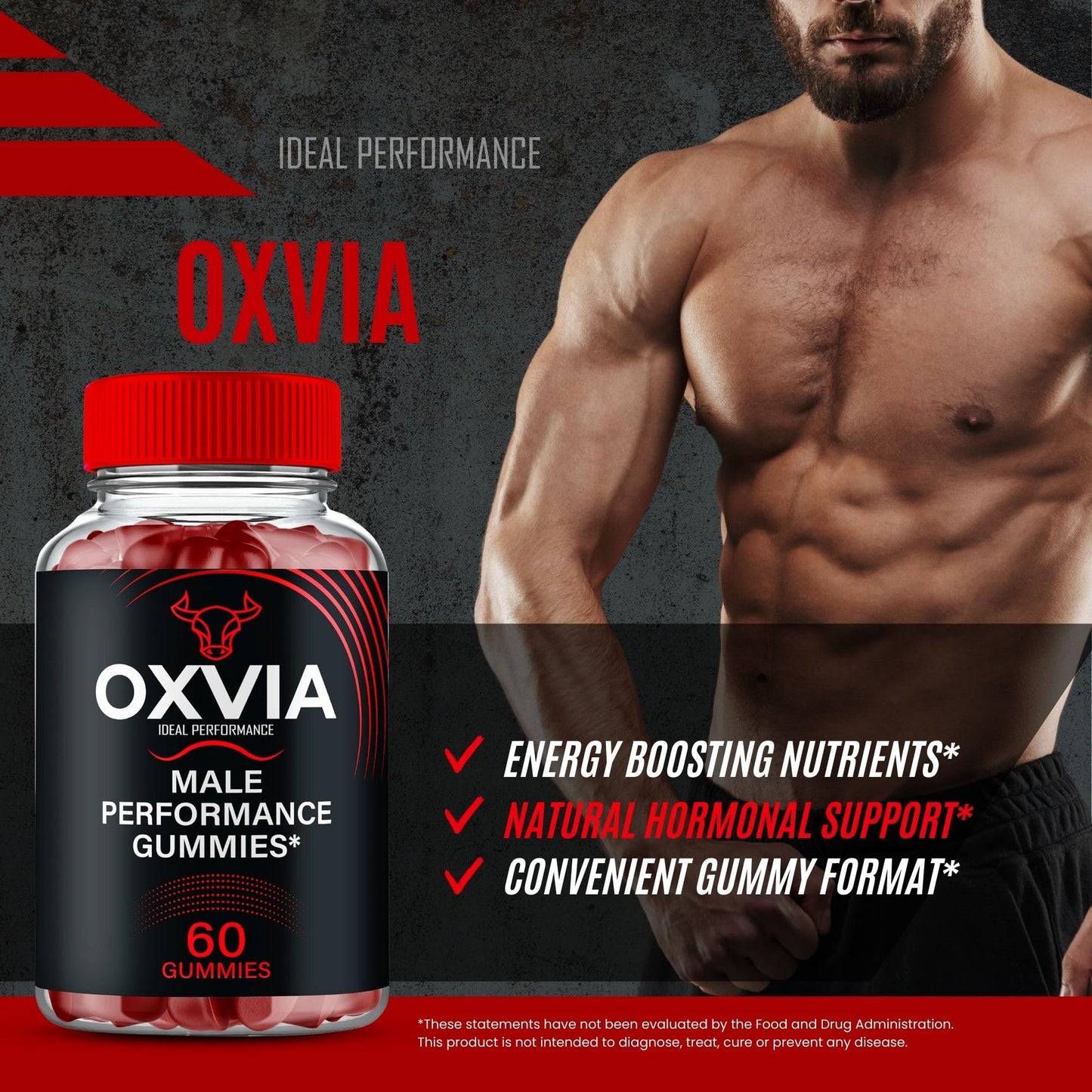 IDEAL PERFORMANCE Oxvia Male Performance Gummies, 180 Count