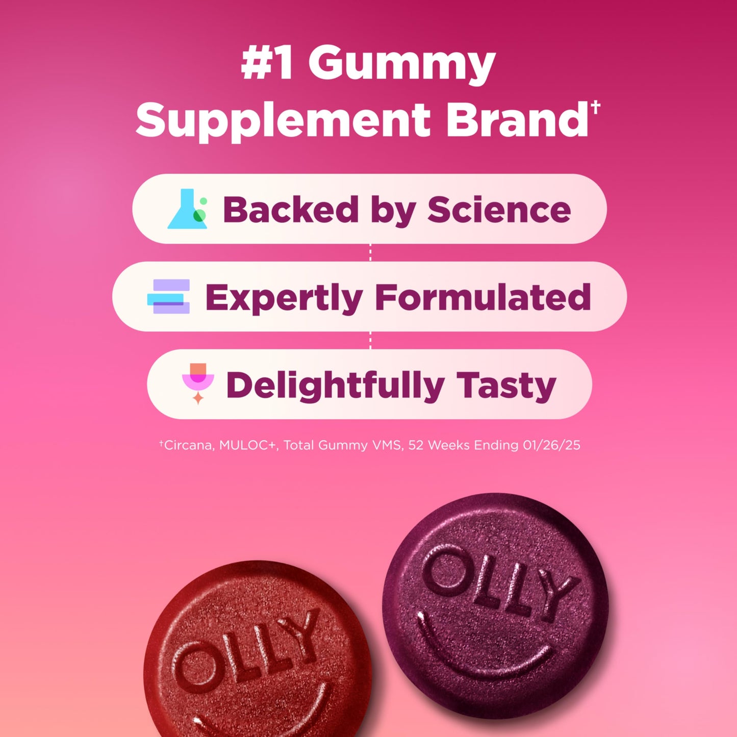 OLLY Women's Multivitamin Gummy, Women's Overall Wellness,* Vitamins A, C, D, E, Biotin, Folic Acid, Adult Chewable Supplement, Berry Flavored, 45 Day Supply - 90 Count