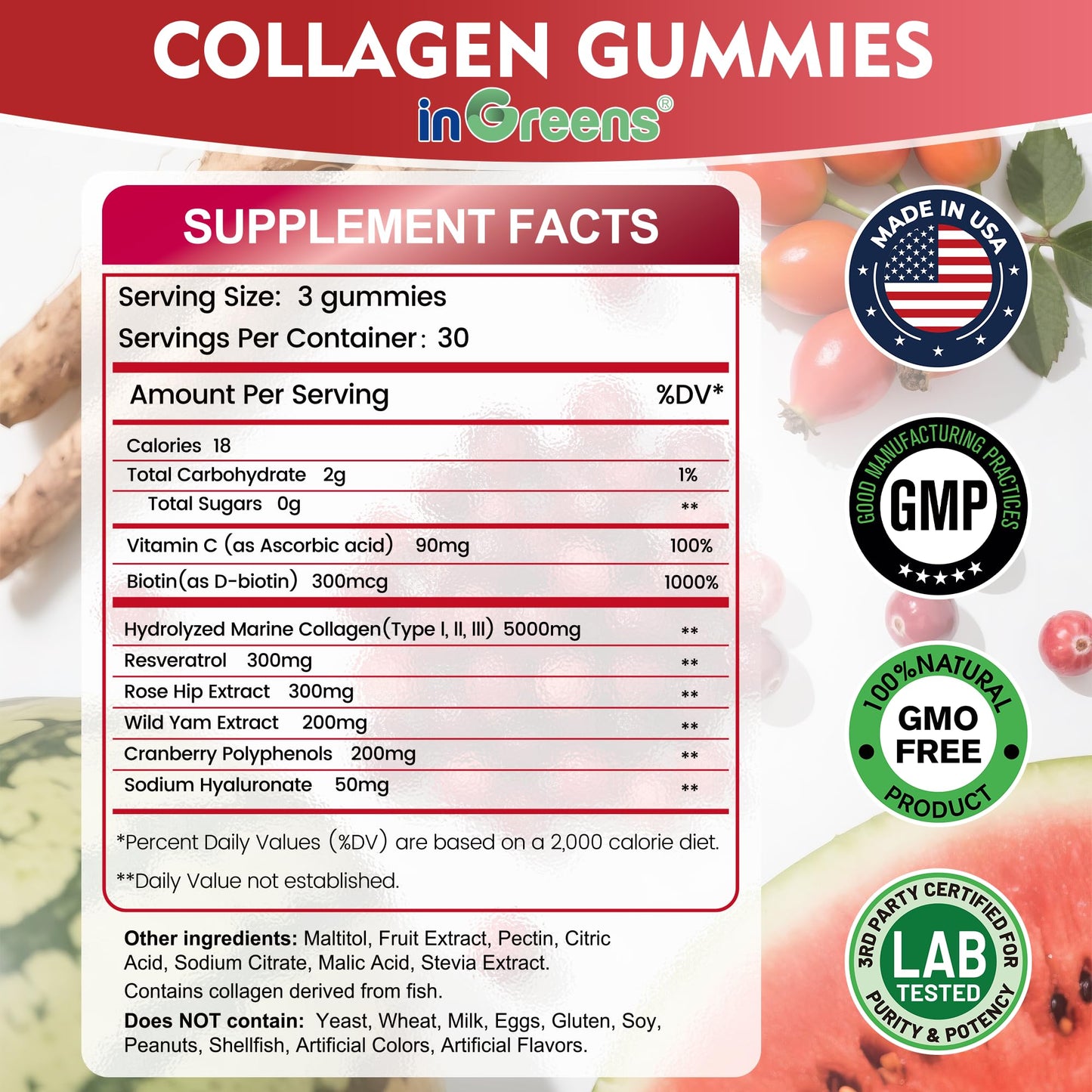 inGreens Collagen Peptides Gummies 90 Count