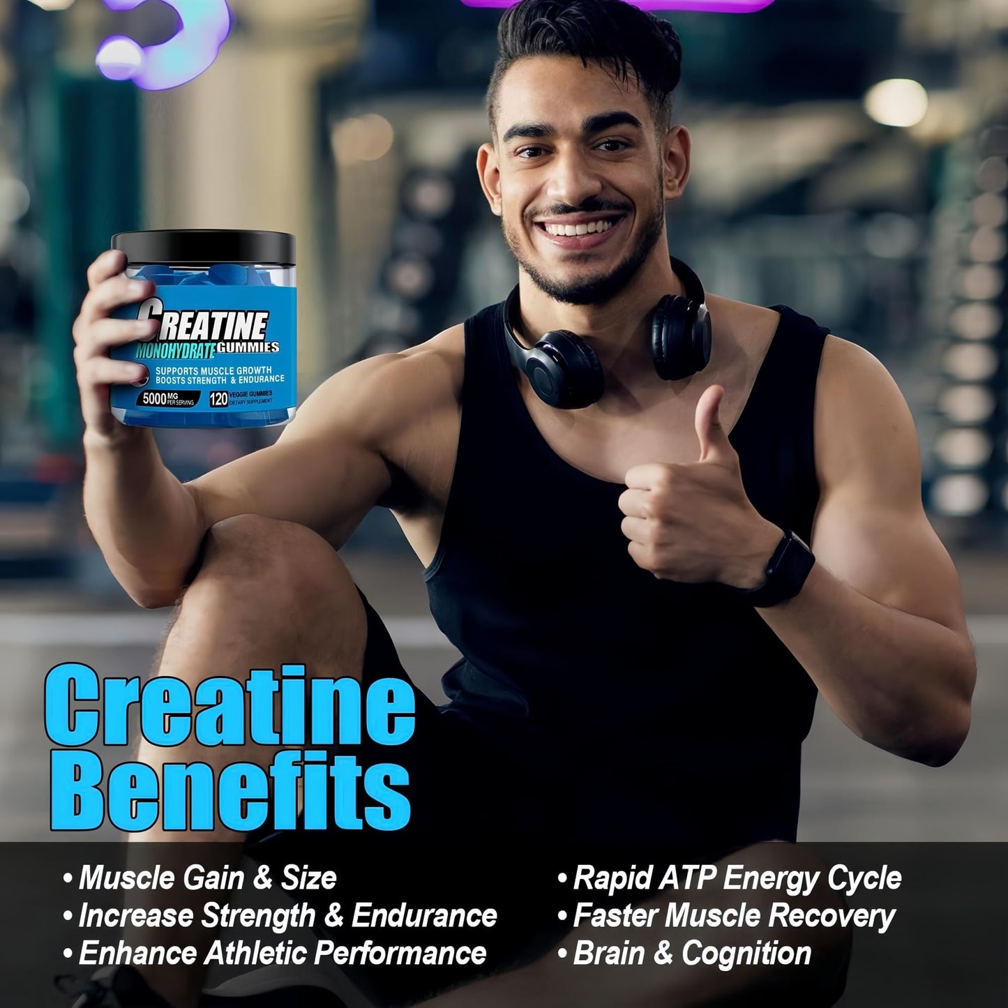 HealthyFinds Sugar Free Creatine Monohydrate Gummies, 120 Count