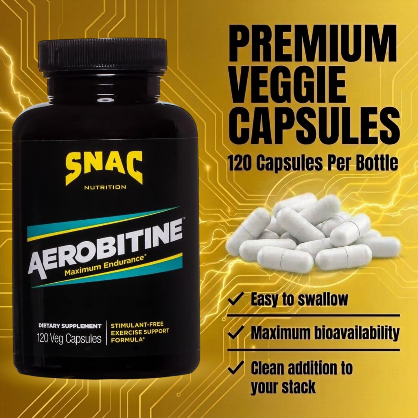 SNAC Aerobitine Stimulant-Free Pre-Workout Veggie Capsules, 120 Count