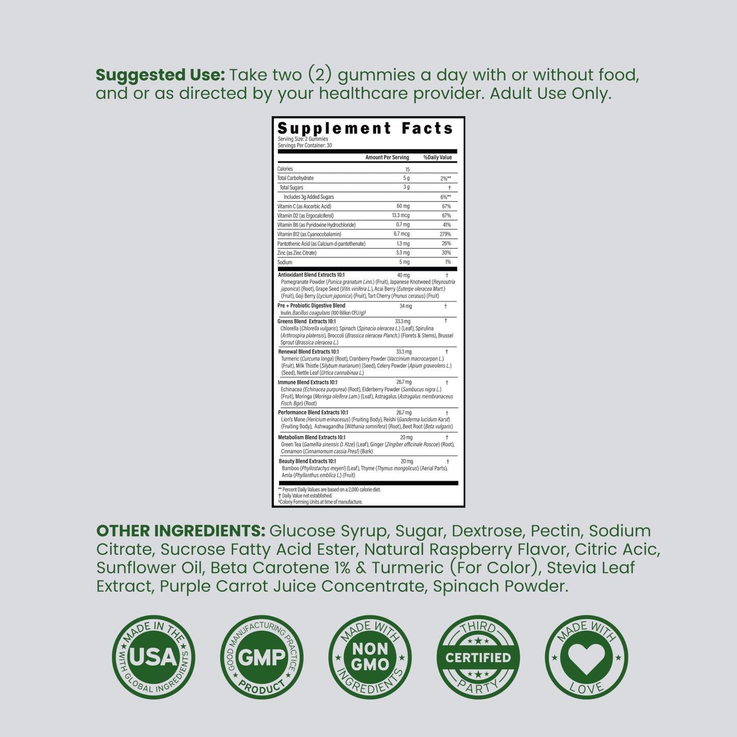 DORADO NUTRITION Supergreens Gummies Immunity Support - 60 Gummies
