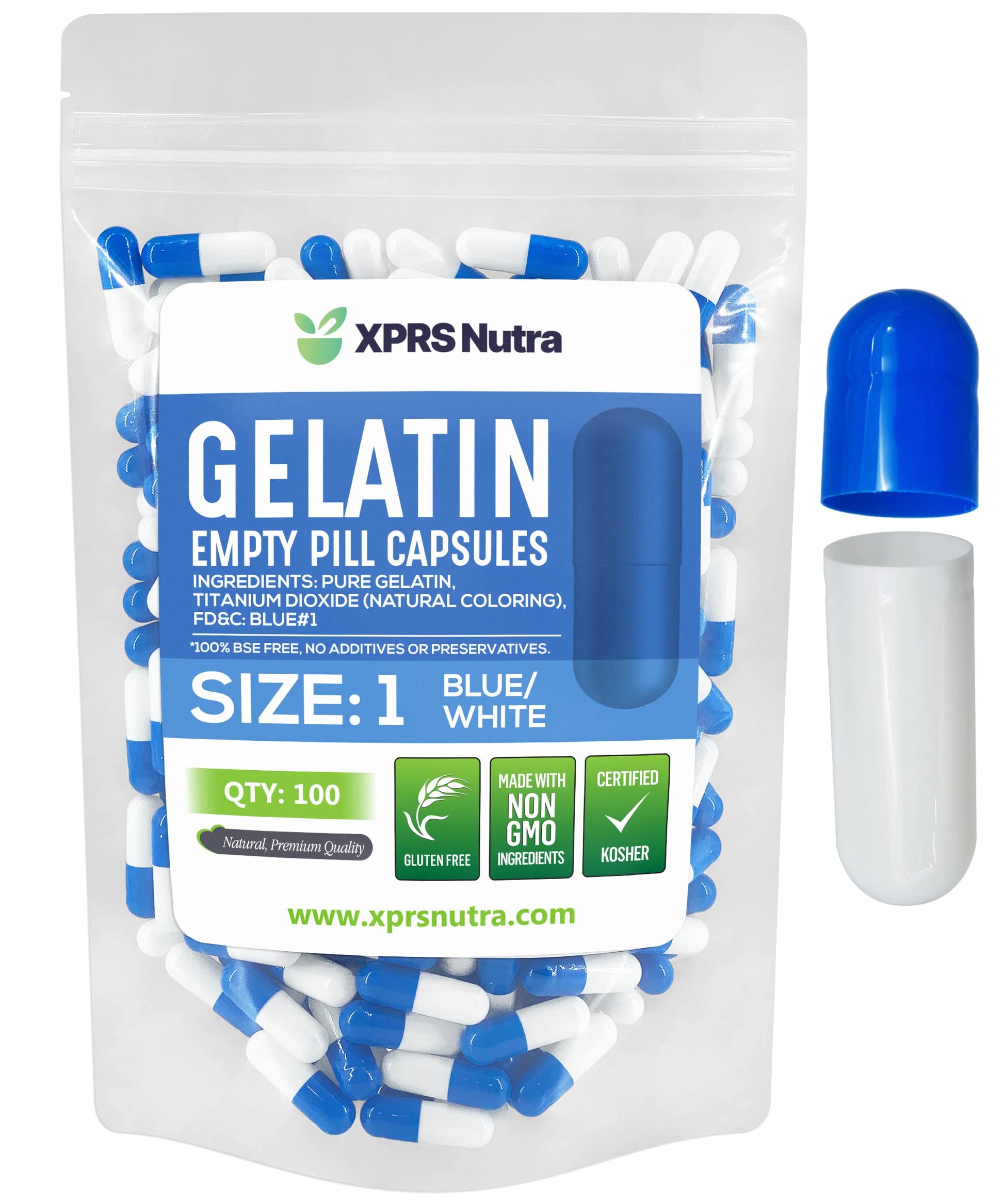 XPRS Nutra Size 1 Empty Gelatin Capsules - 100 Count