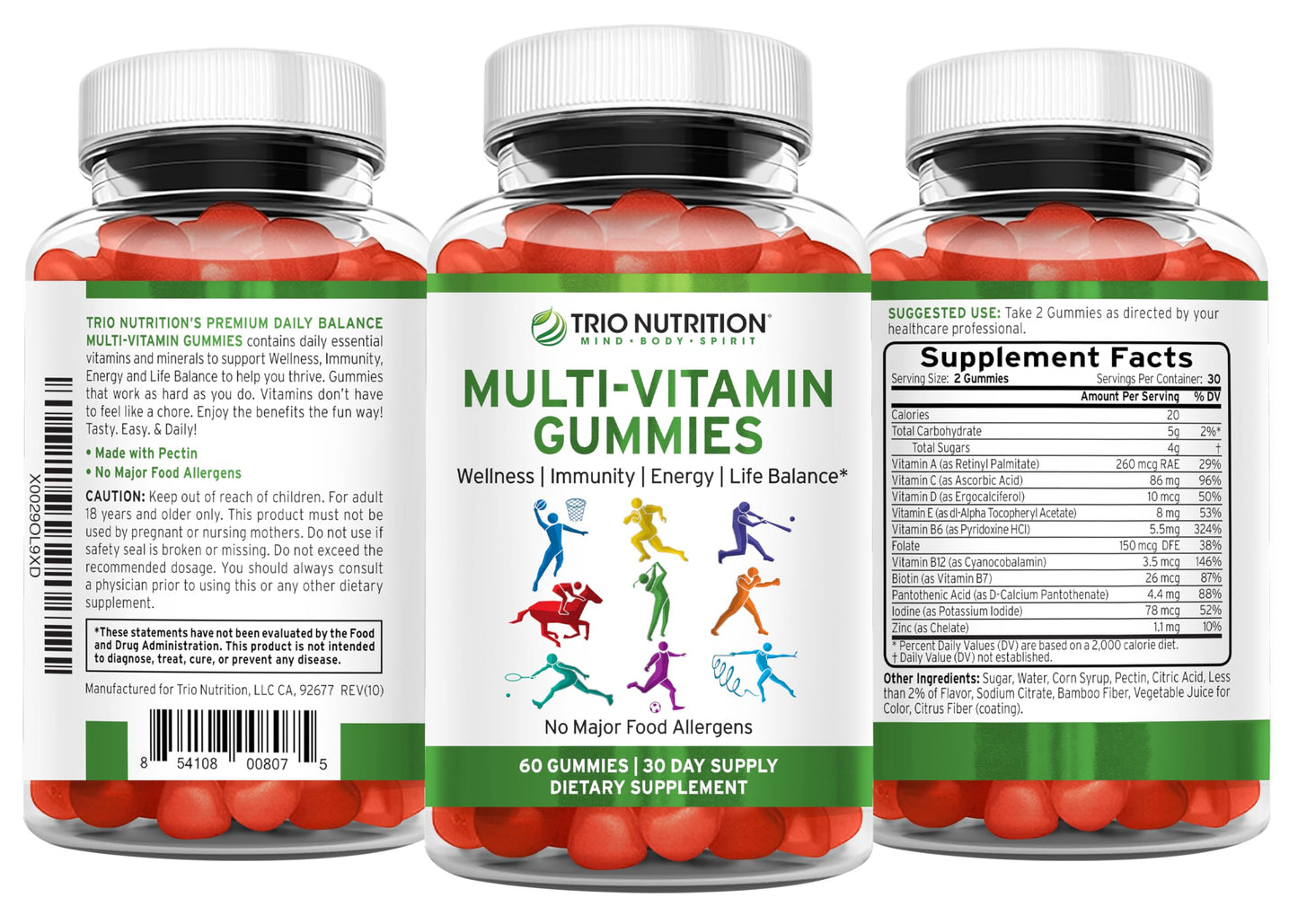 TRIO NUTRITION Daily Multivitamin Gummies for Men & Women, 60 Gummies