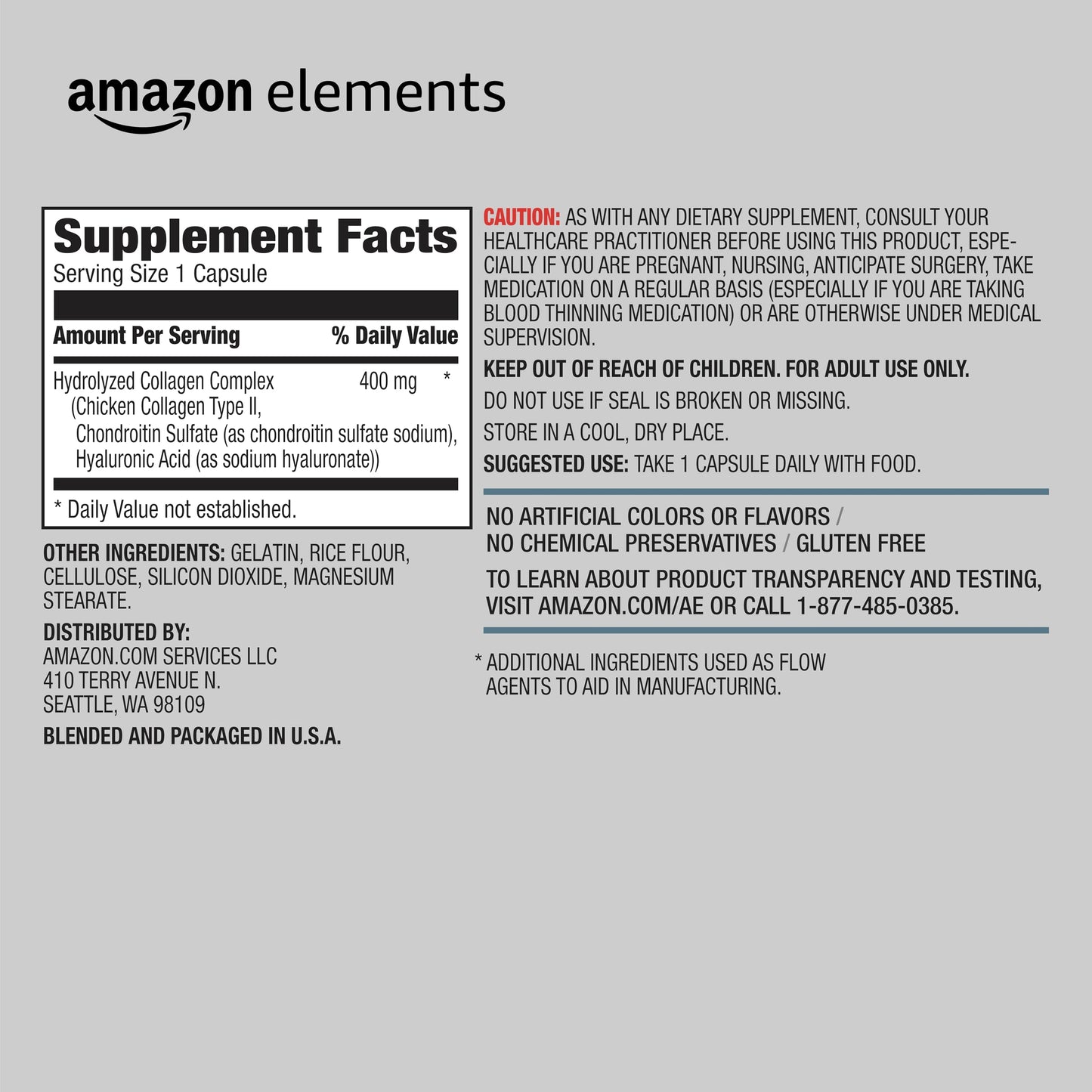 Amazon Elements Collagen Complex Type II with Hyaluronic Acid, 90 Capsules