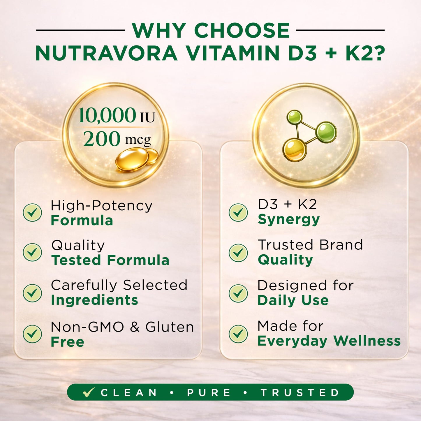 NutraVora Vitamin D3 K2 Supplement Softgels 300