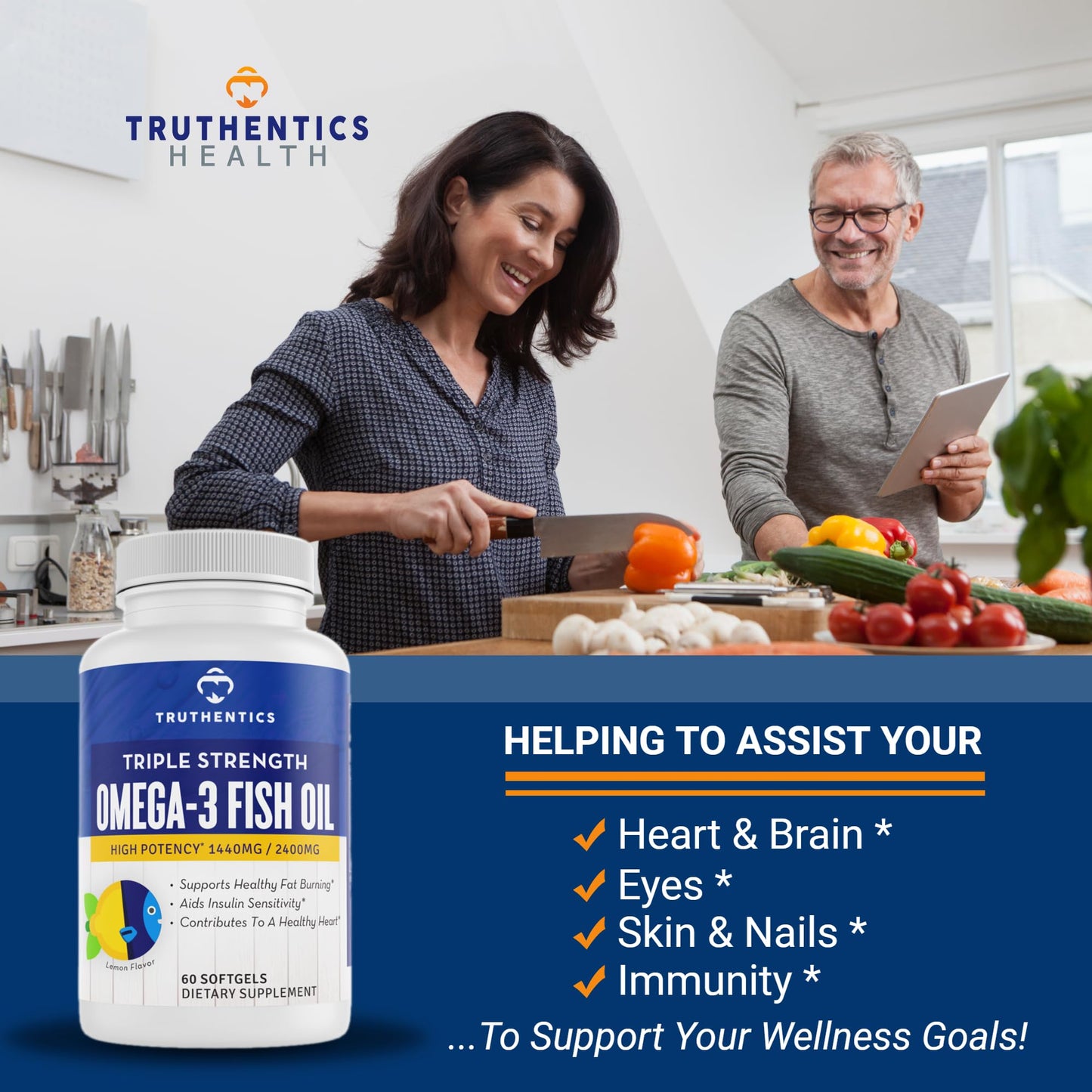 TRUTHENTICS Omega 3 Fish Oil Softgels 60