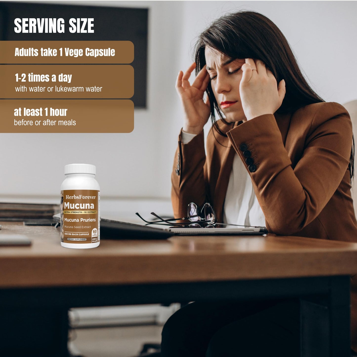 Herbsforever Mucuna Pruriens (Velvet Bean) - Extra Strength (15:1) Extract, Equiv. to 4990mg Seed Powder Per Serving - Brain & Nervous Health, Body Mass Muscles (Natural 30% L-Dapa) Capsules 60