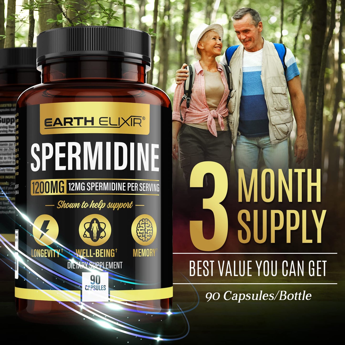 Earth Elixir Spermidine Supplements 1200mg Capsules 90 Count