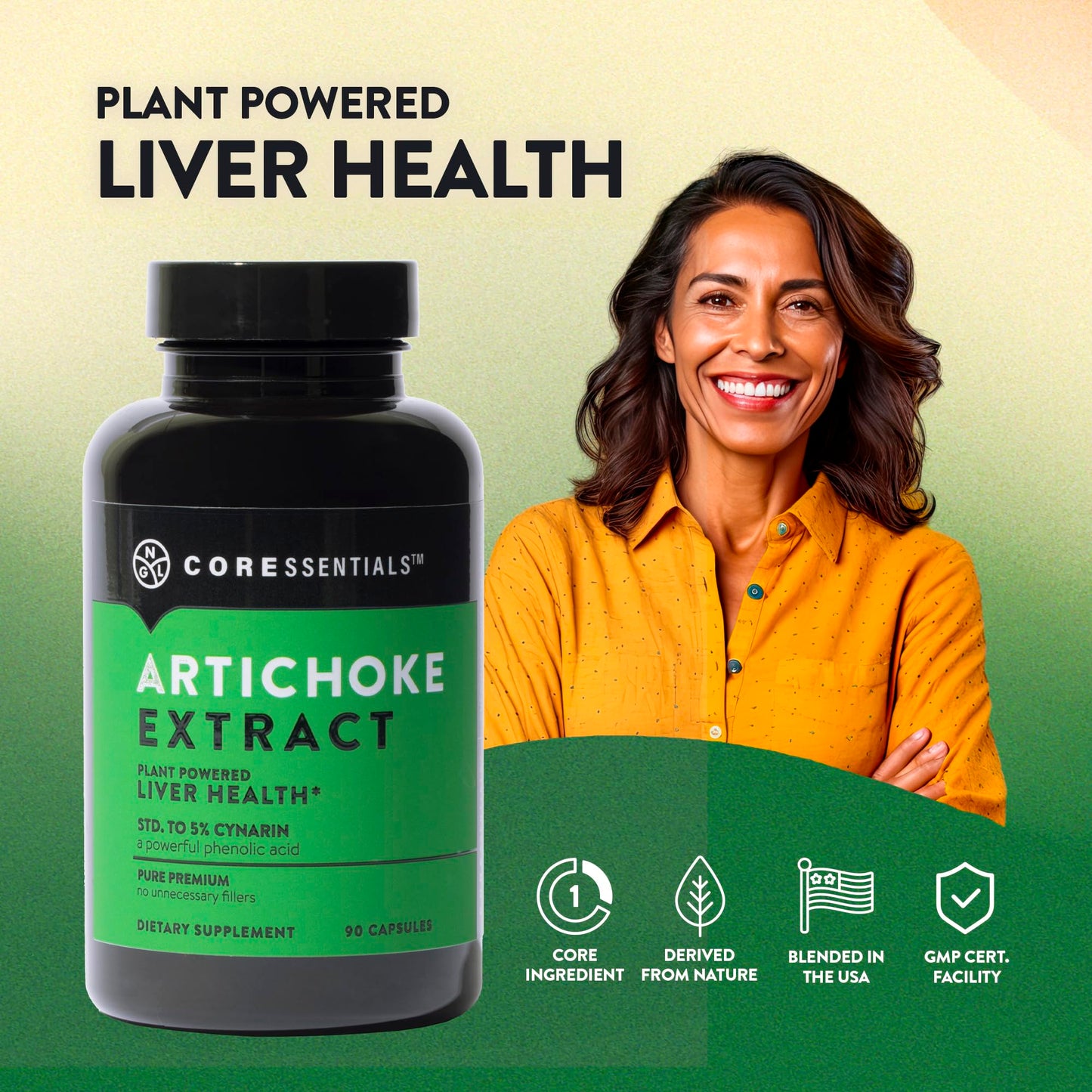 NGL Artichoke Extract Maximum Strength Capsules 1300mg, 5% Caffeoylquinic Acid, Liver Support & Digestive Health, 90 Capsules