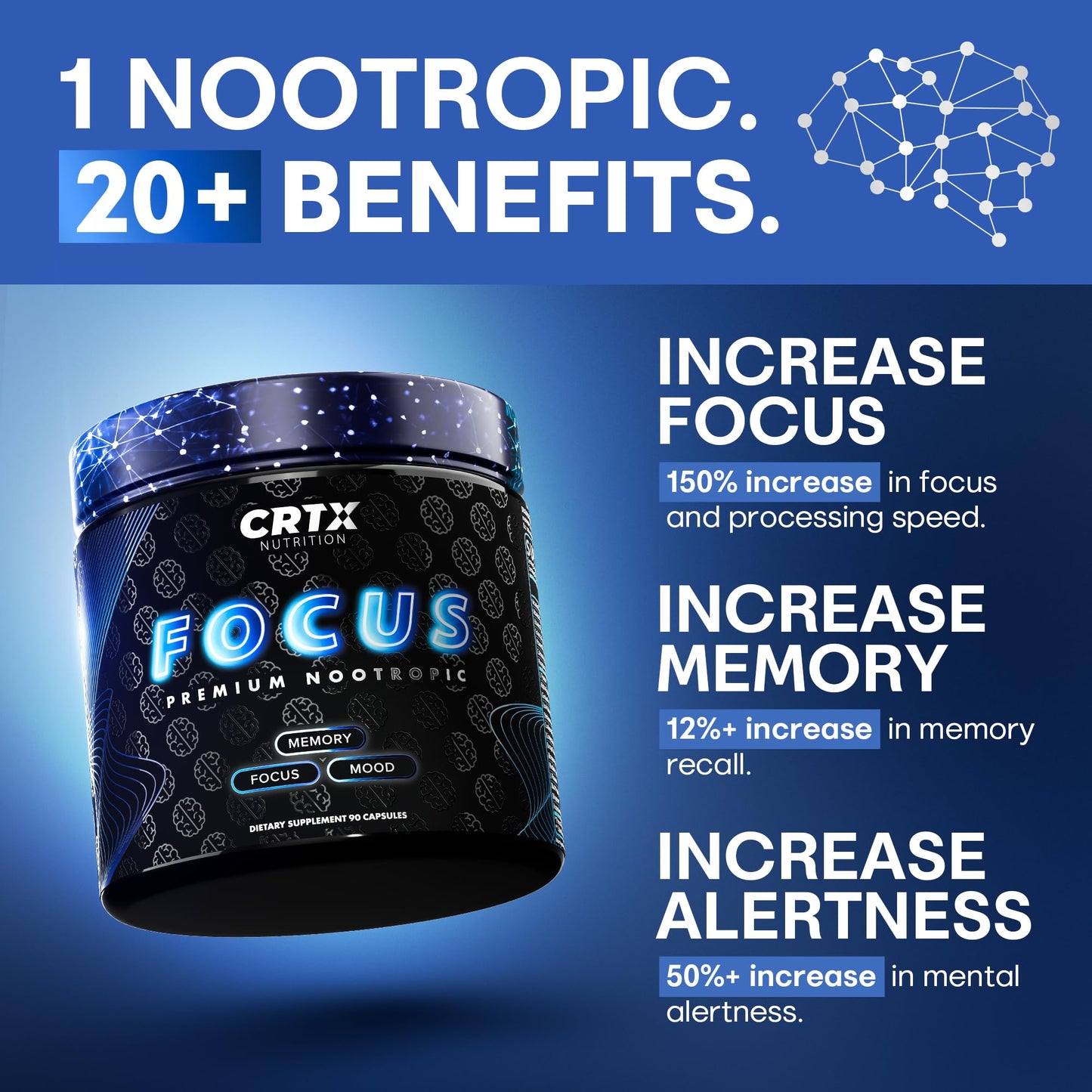 CRTX Nutrition Nootropic Focus Capsules, 90 Count