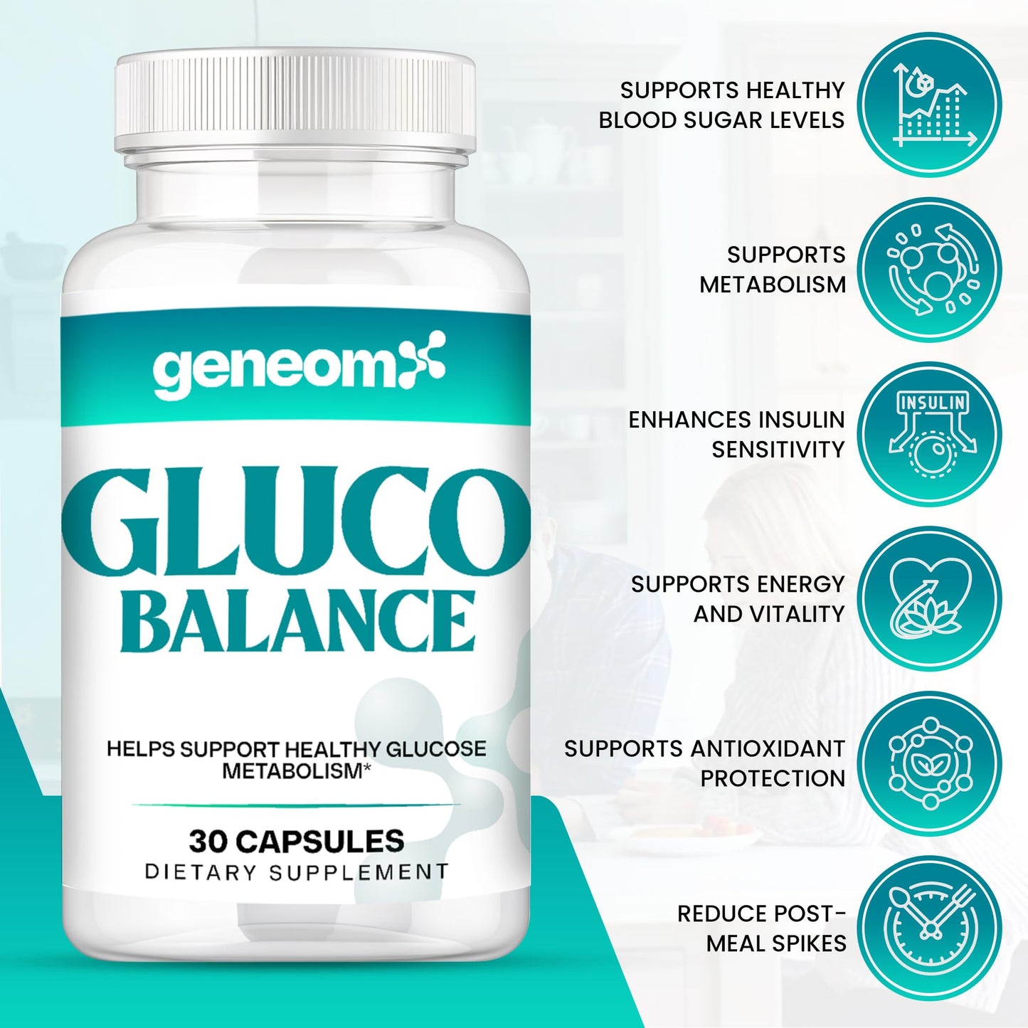 Geneomx Gluco Balance Blood Glucose Support Capsules, 30 Count