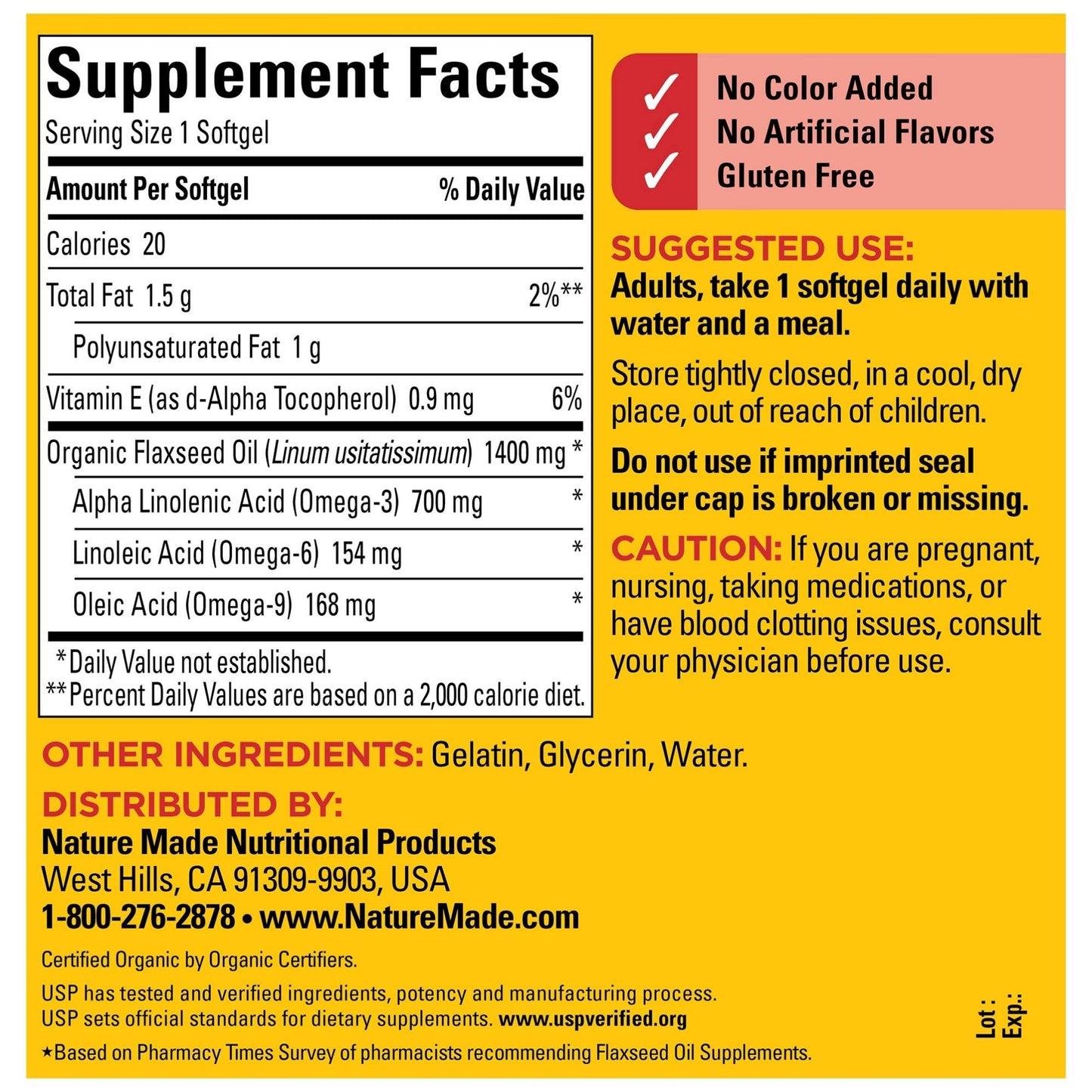 Nature Made Flaxseed Oil 1400 mg Softgel 100 Count