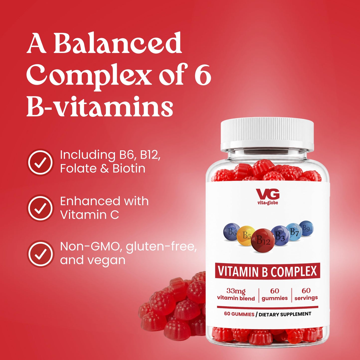 VITA GLOBE B Complex Gummy Vitamins 60 Gummies
