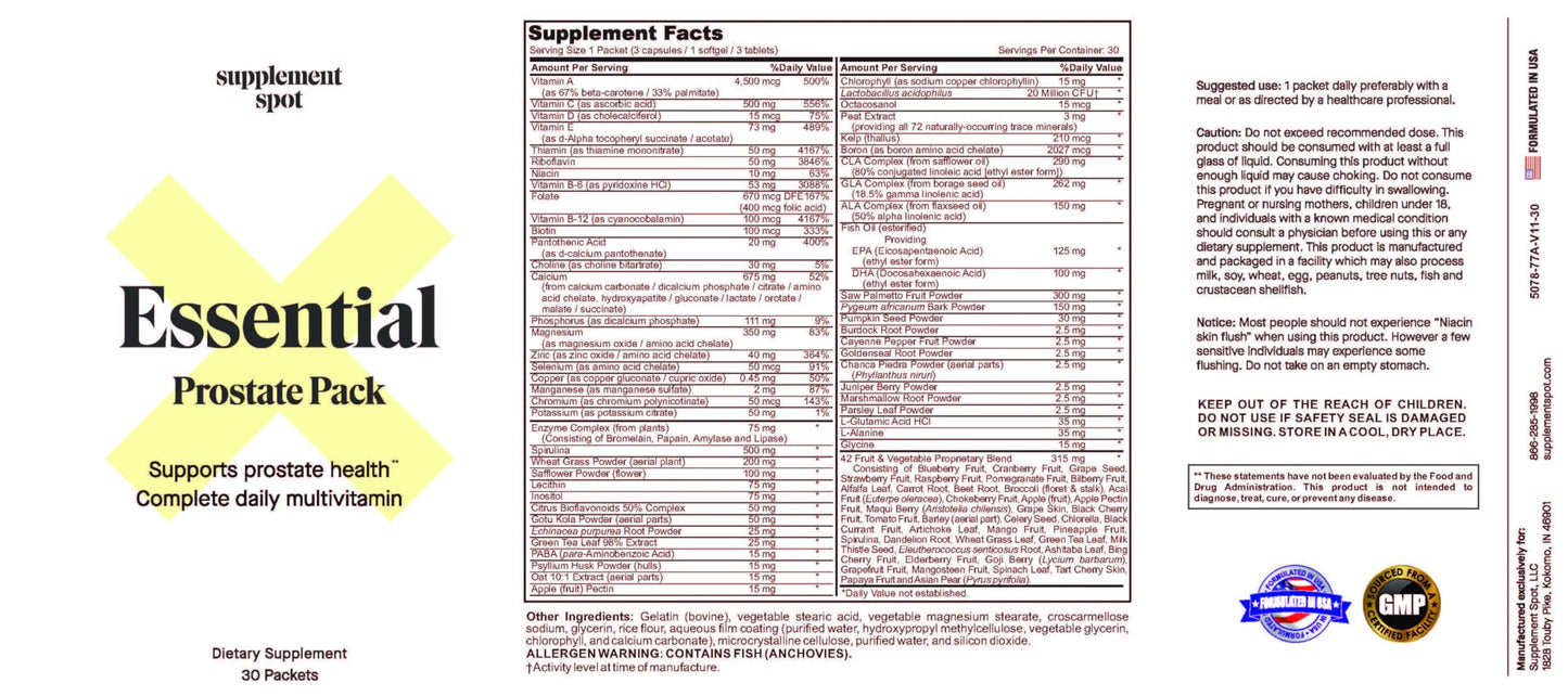 Supplement Spot Essential Prostate Health Pack Daily Multivitamin for Men with Saw Palmetto Capsules, 1 Count
