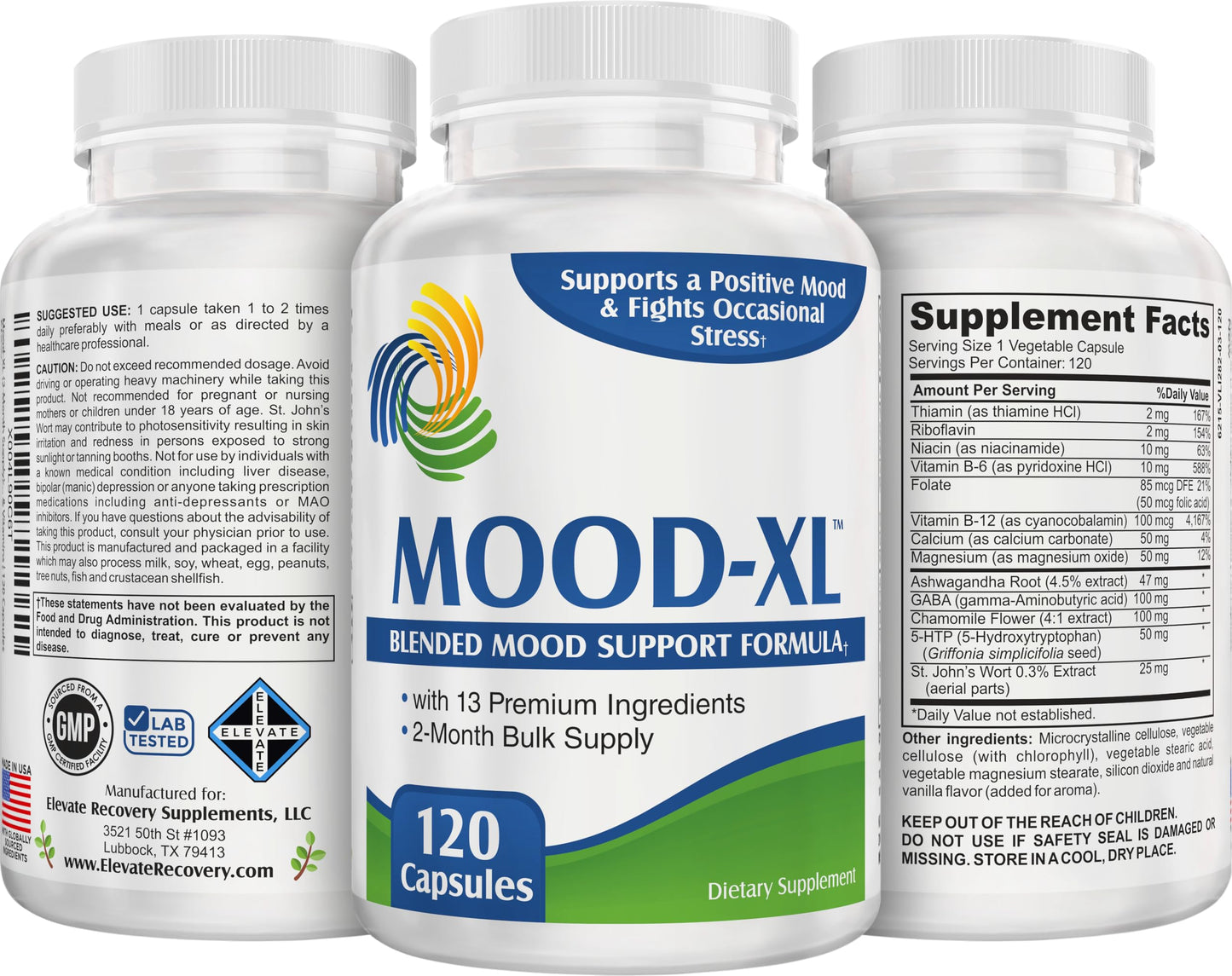 Elevate Recovery Supplements Mood-XL 2-Month Mood Support Supplement Capsules 120 Capsules