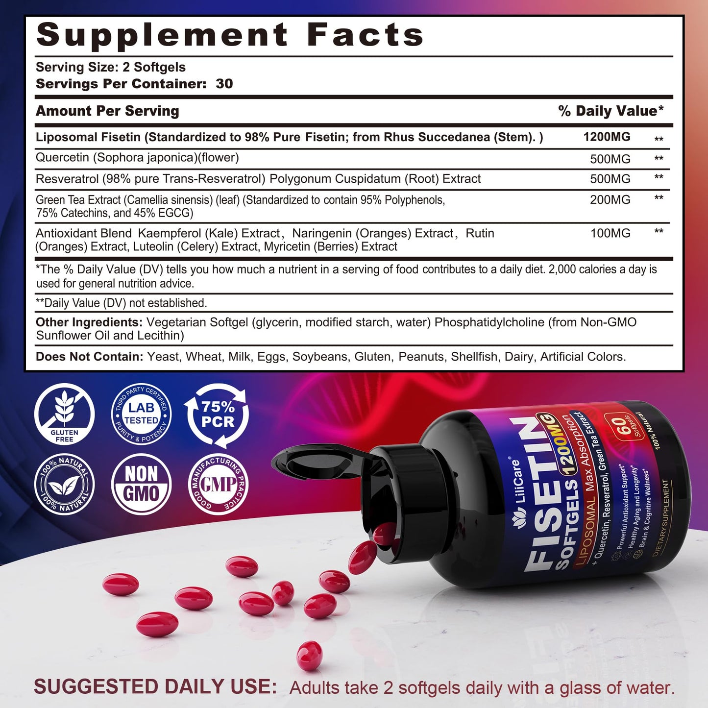 LILICARE Fisetin Supplement Softgels 60 Count