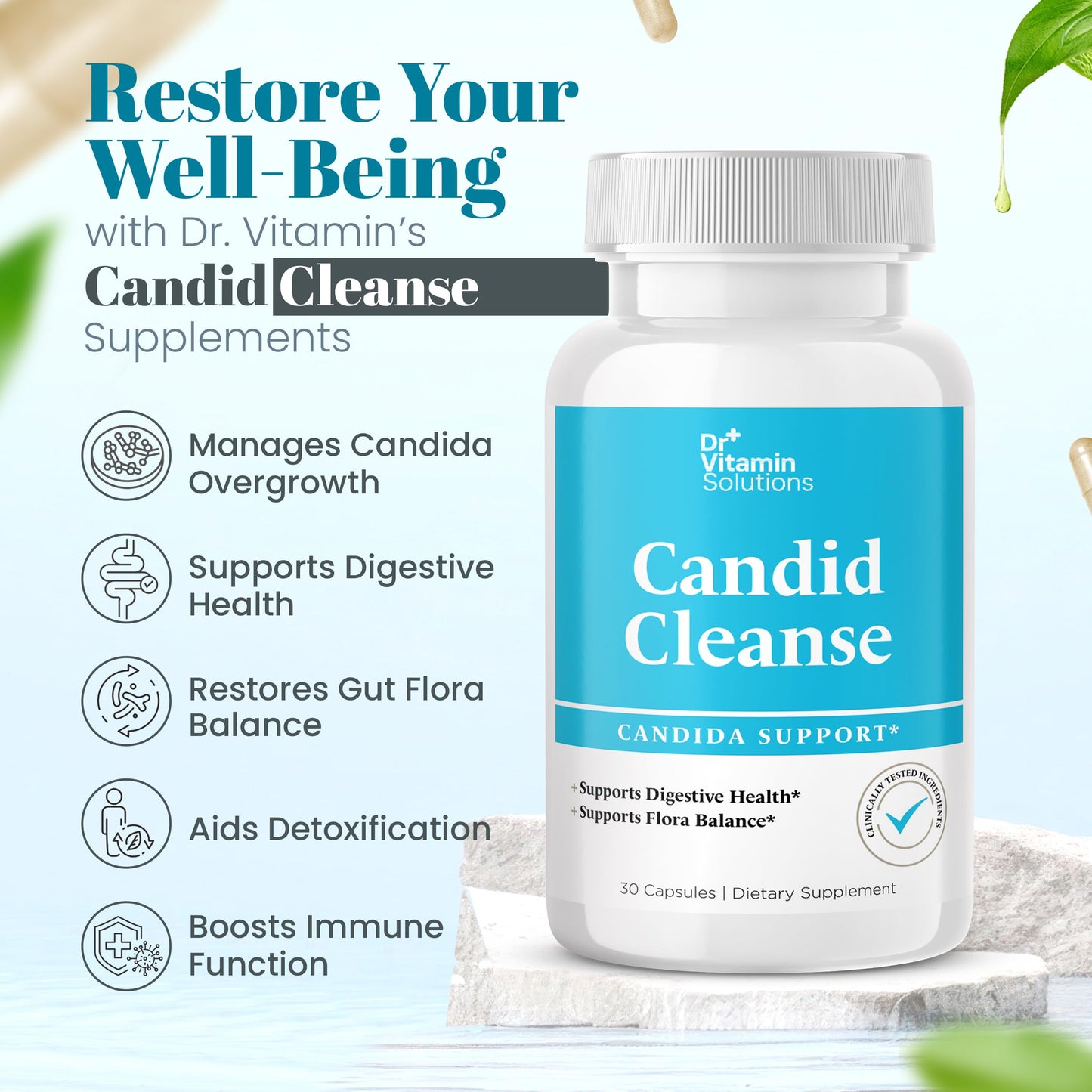 DR VITAMIN SOLUTIONS Candida Cleanse Detox for Women & Men with GLP-1 Support - Candida Support Capsules 30