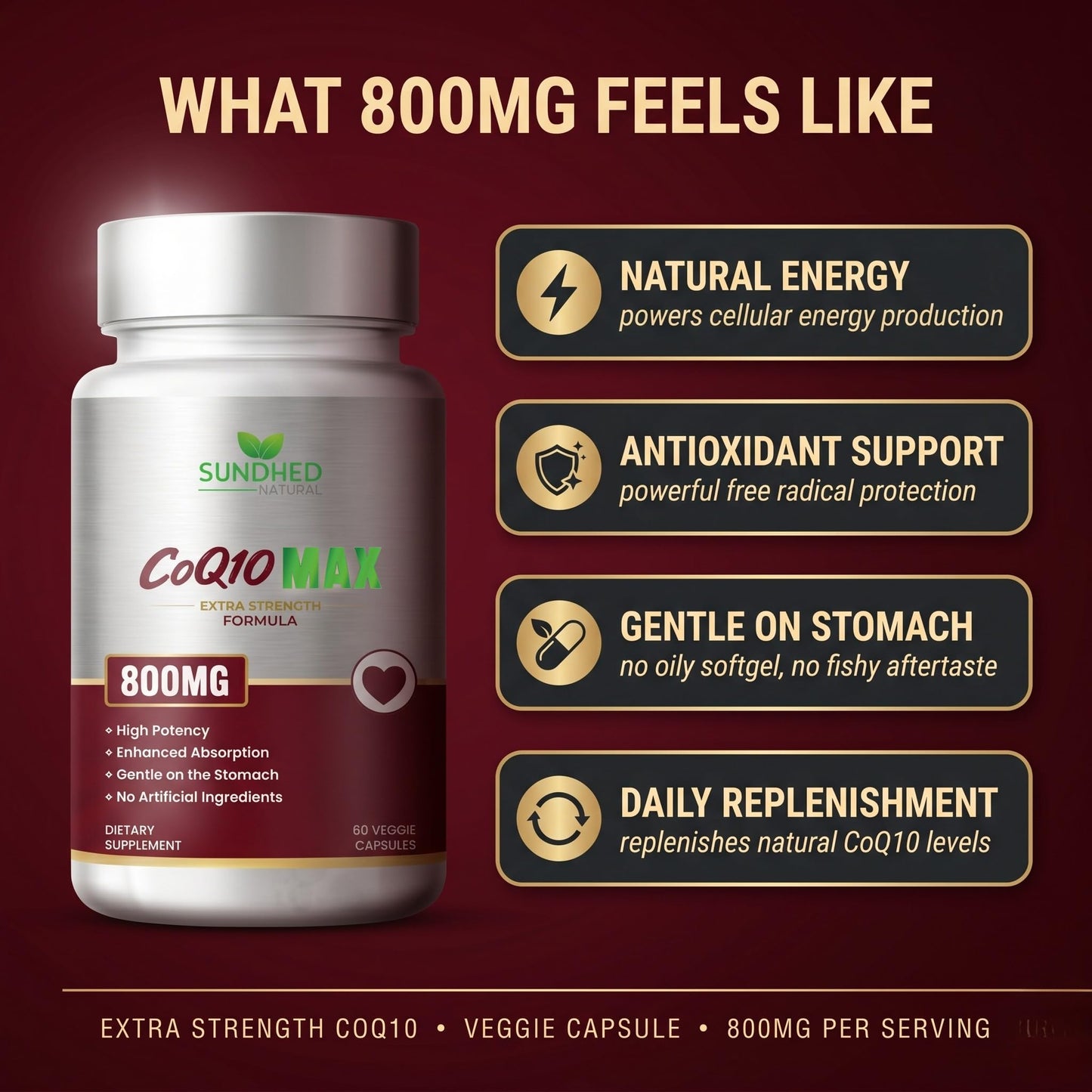 Sundhed Natural CoQ10 800mg Coenzyme Q10 Supplement Capsule 60 Capsules