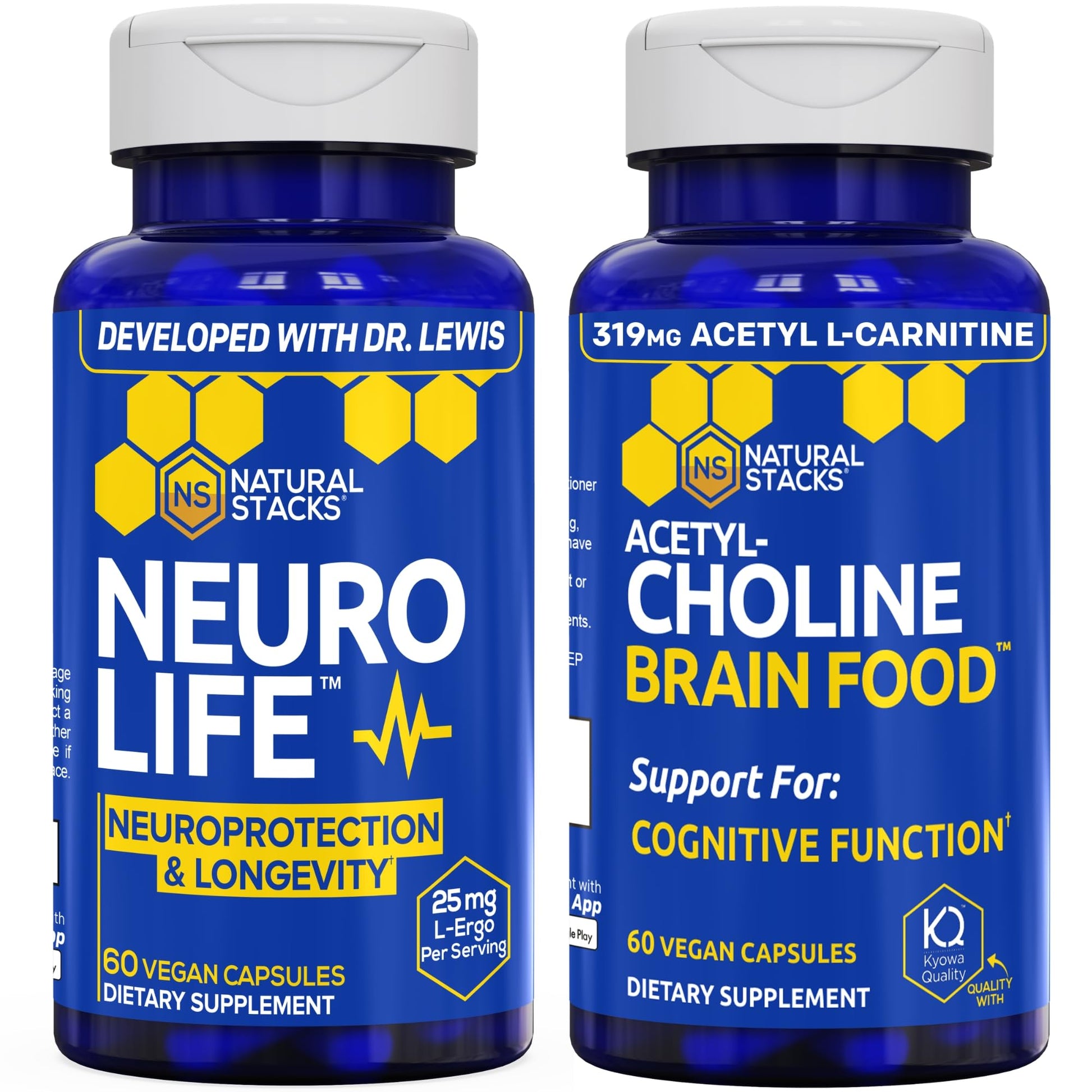 NATURAL STACKS NeuroLife + Acetylcholine Brain Food Bundle Capsules, 120 Capsules