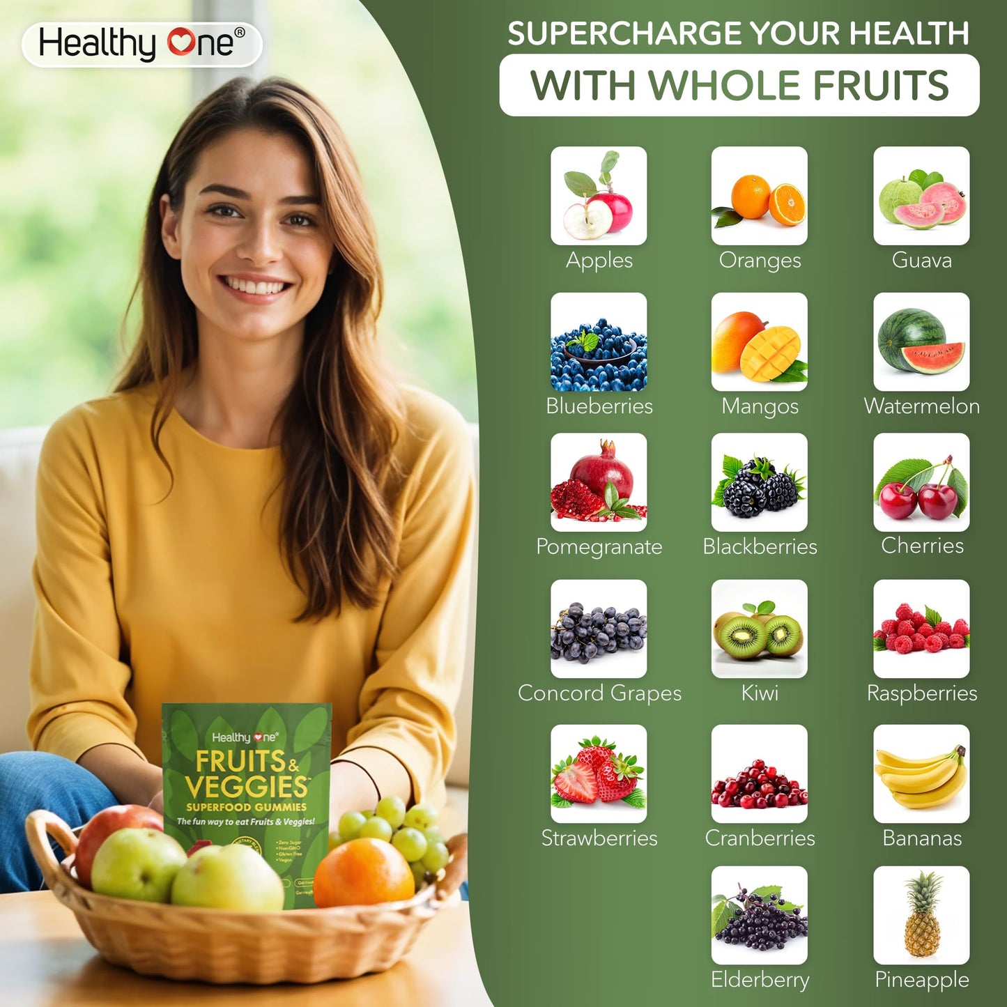 Healthy One Fruits & Veggies 27-in-1 Superfood Gummy Formula, GLP1 Support, 14 Count