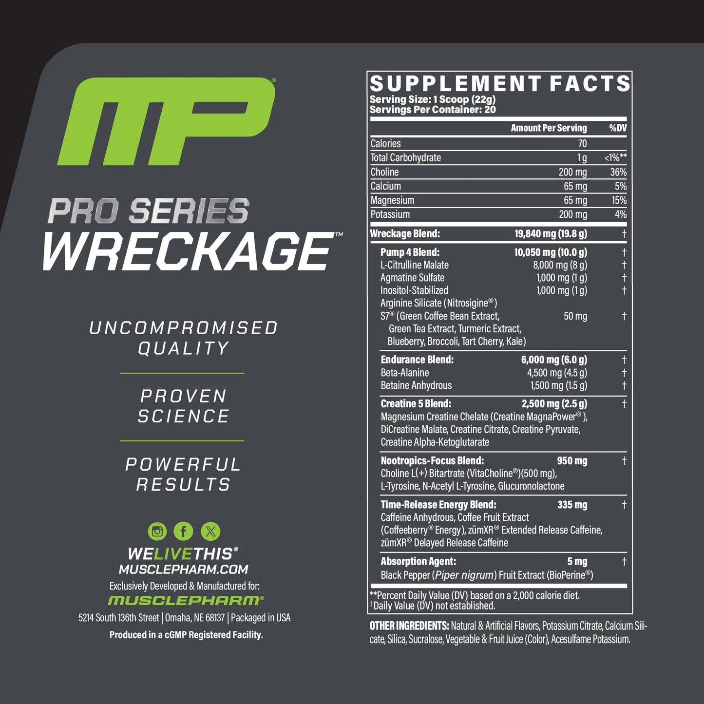 Muscle Pharm Pro Series Wreckage Pre Workout Powder Cherry Slush 15.52 Ounce