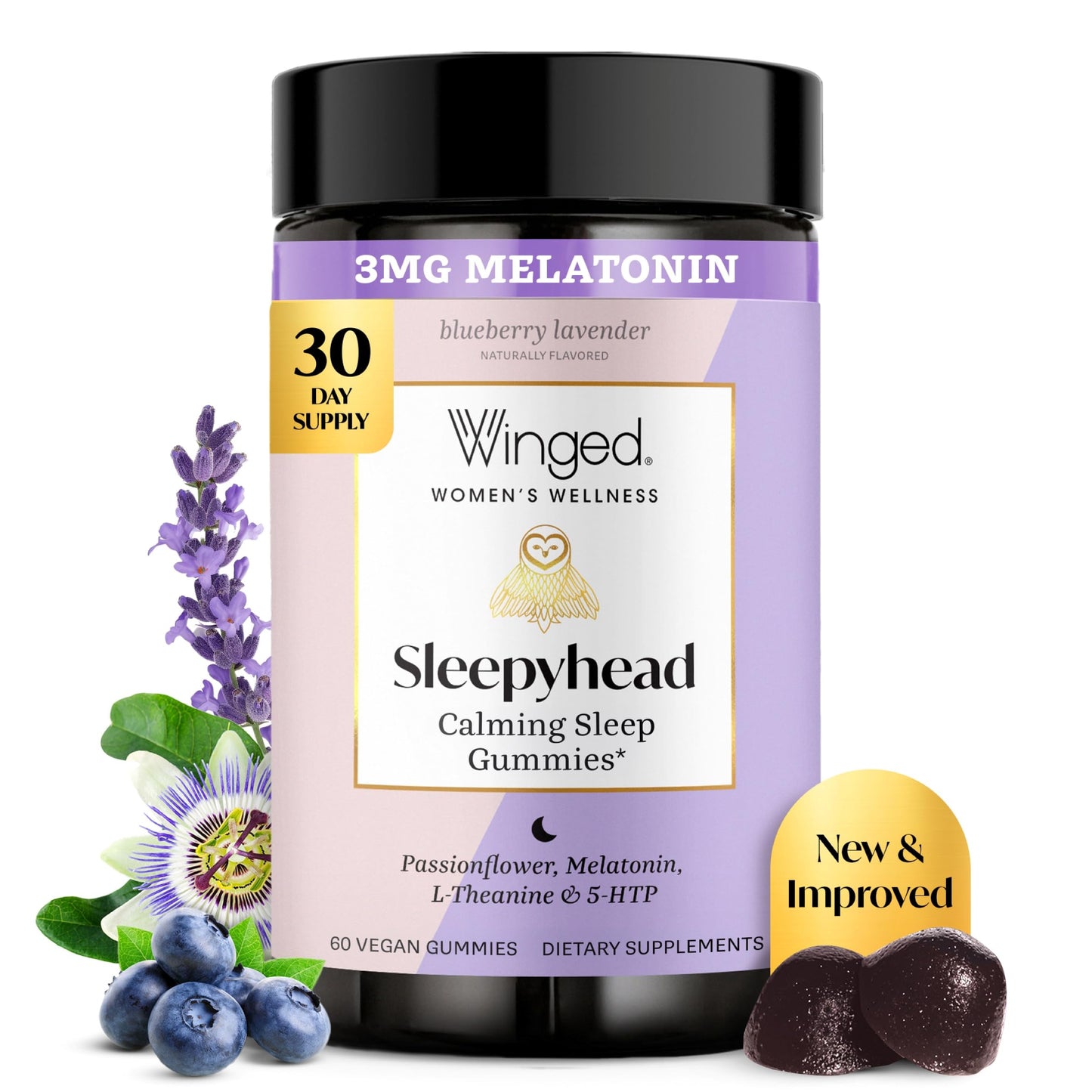 Winged Wellness Sleepyhead Natural Sleep Gummies for Women, 60 Count