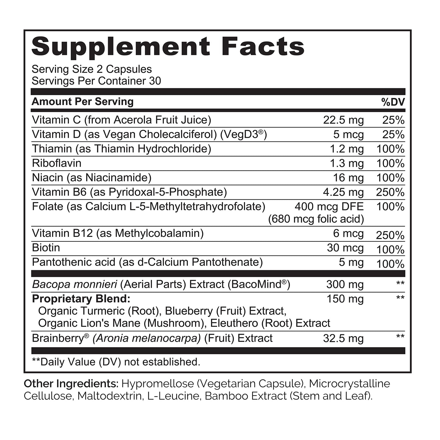 NATURELO Whole Food Brain Supplement - Brain Health Supplements for Memory & Focus Support - Enhance Brain Health Blend Supplement for Adults, 120 Capsules