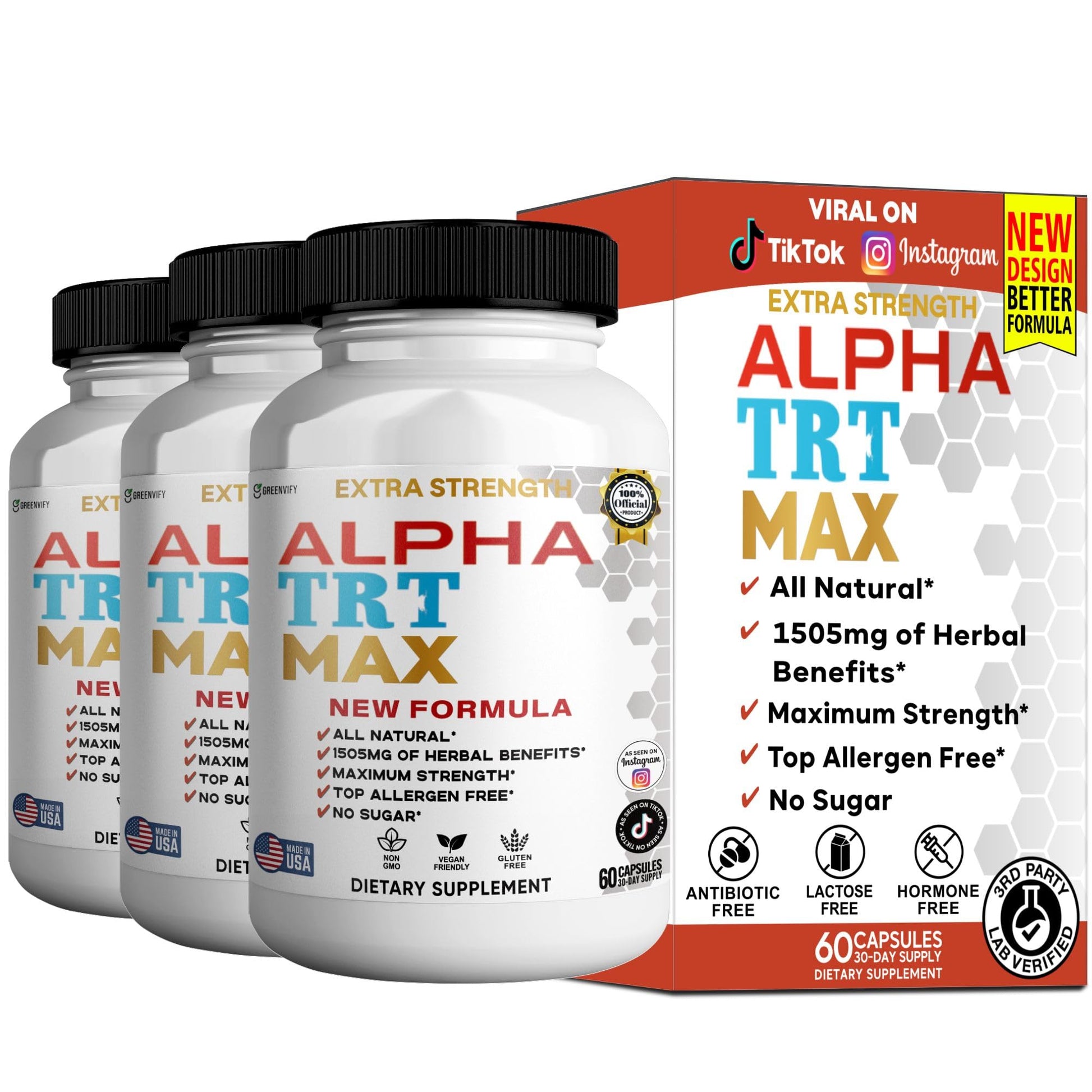 GREENVIFY Alpha TRT Max Extra Strength Organic Maca Root Blend 60 Capsules