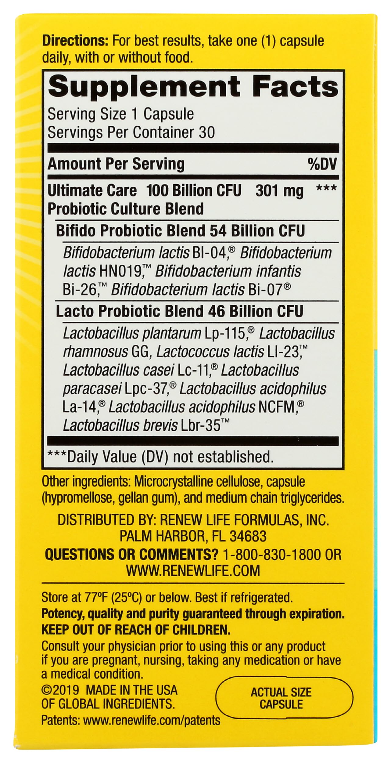 Renew Life Ultimate Flora Care Probiotic 100 Billion Capsule, 30 Count